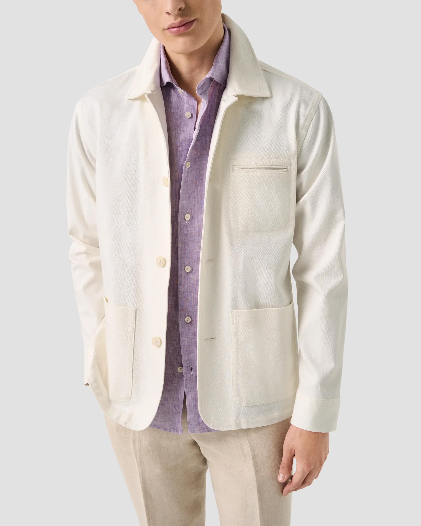 Eton - mid purple solid short sleeve linen shirt