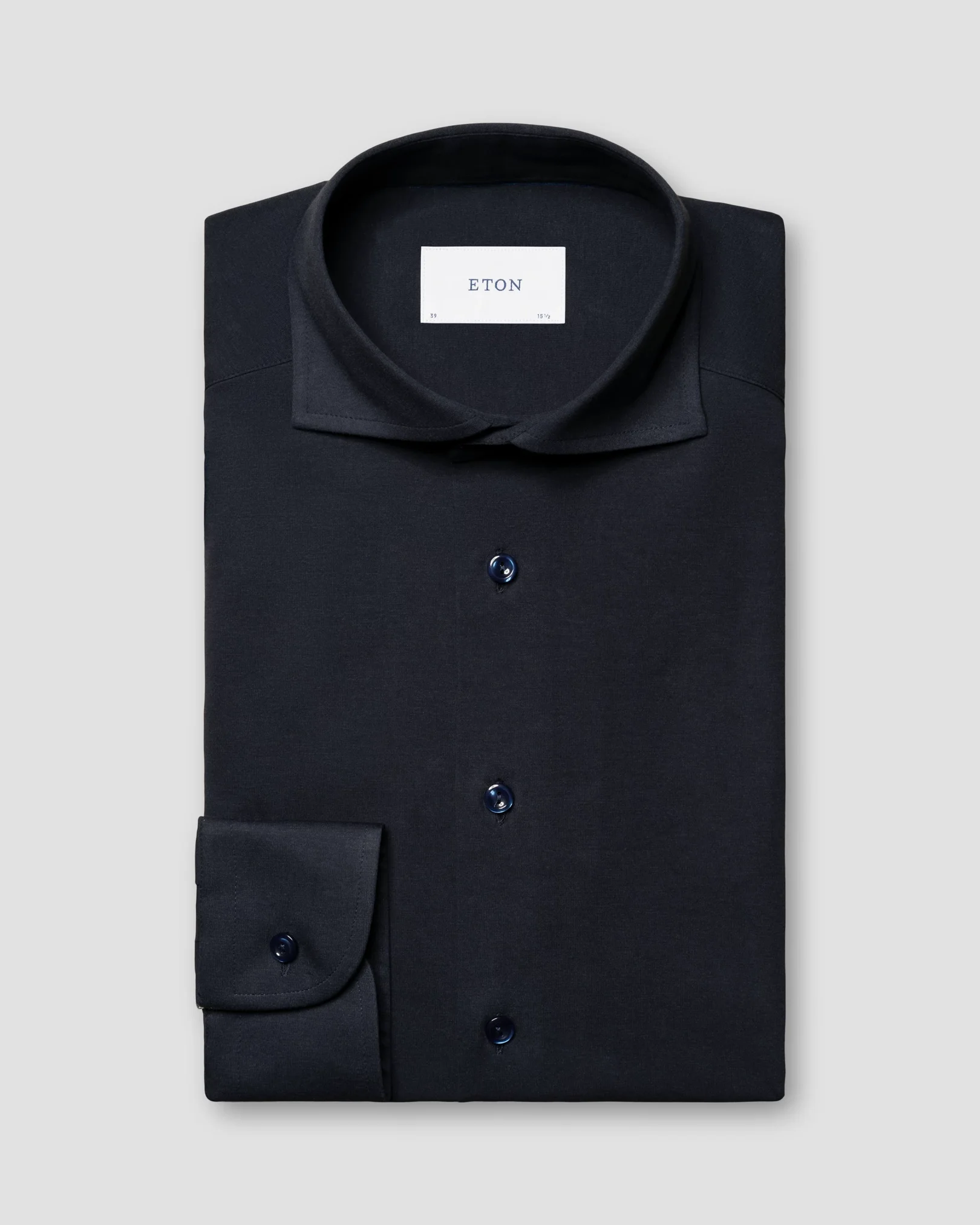 Navy blue Solid Cotton Four-Way Stretch Shirt
