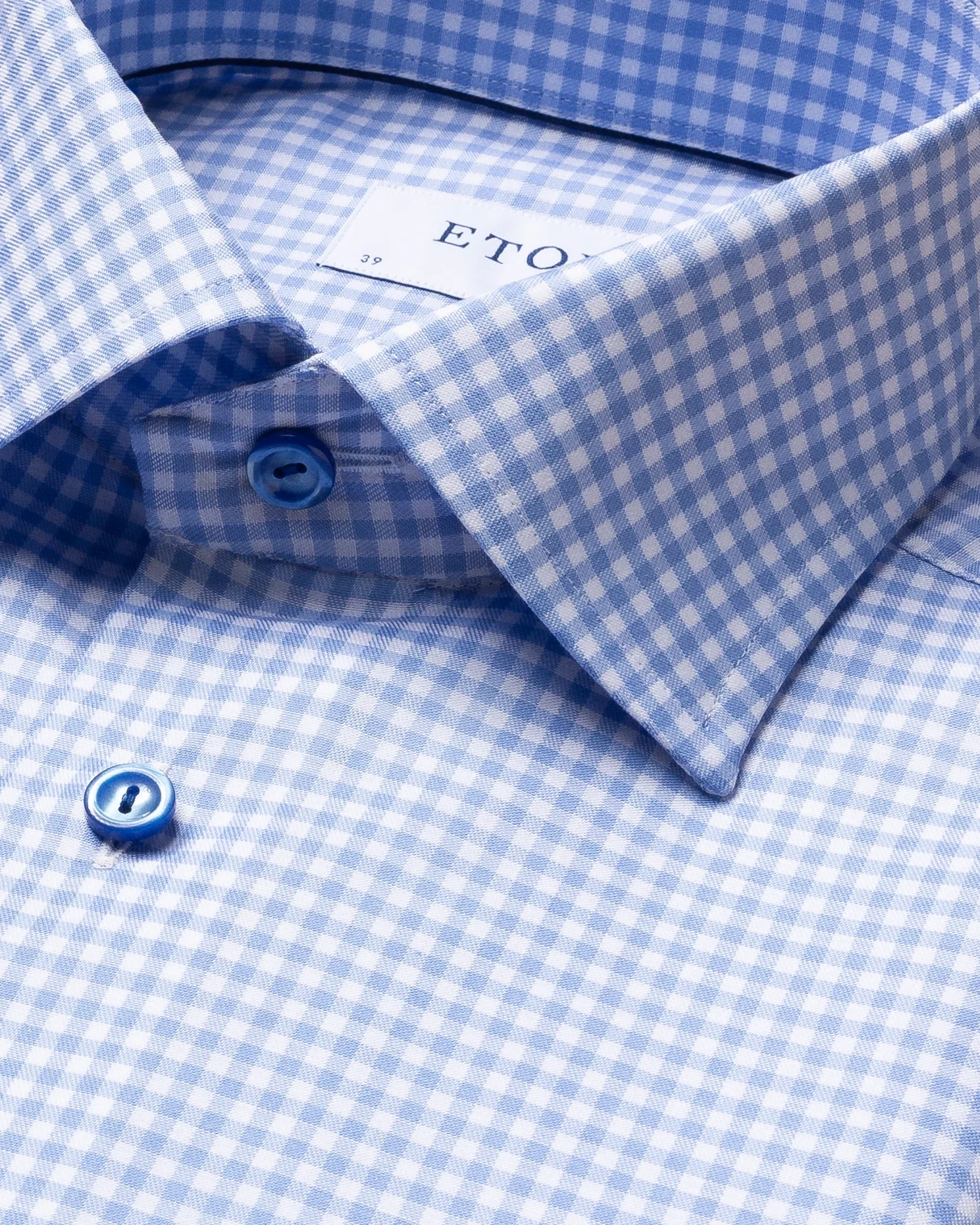 Eton - sky blue check twill shirt blue buttons