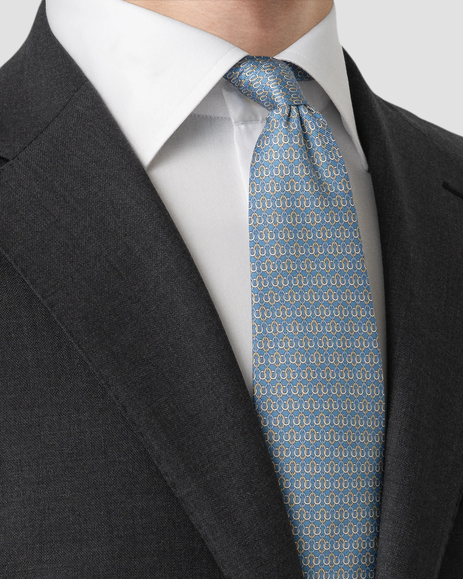 Eton - geometric print silk tie light blue geometric print