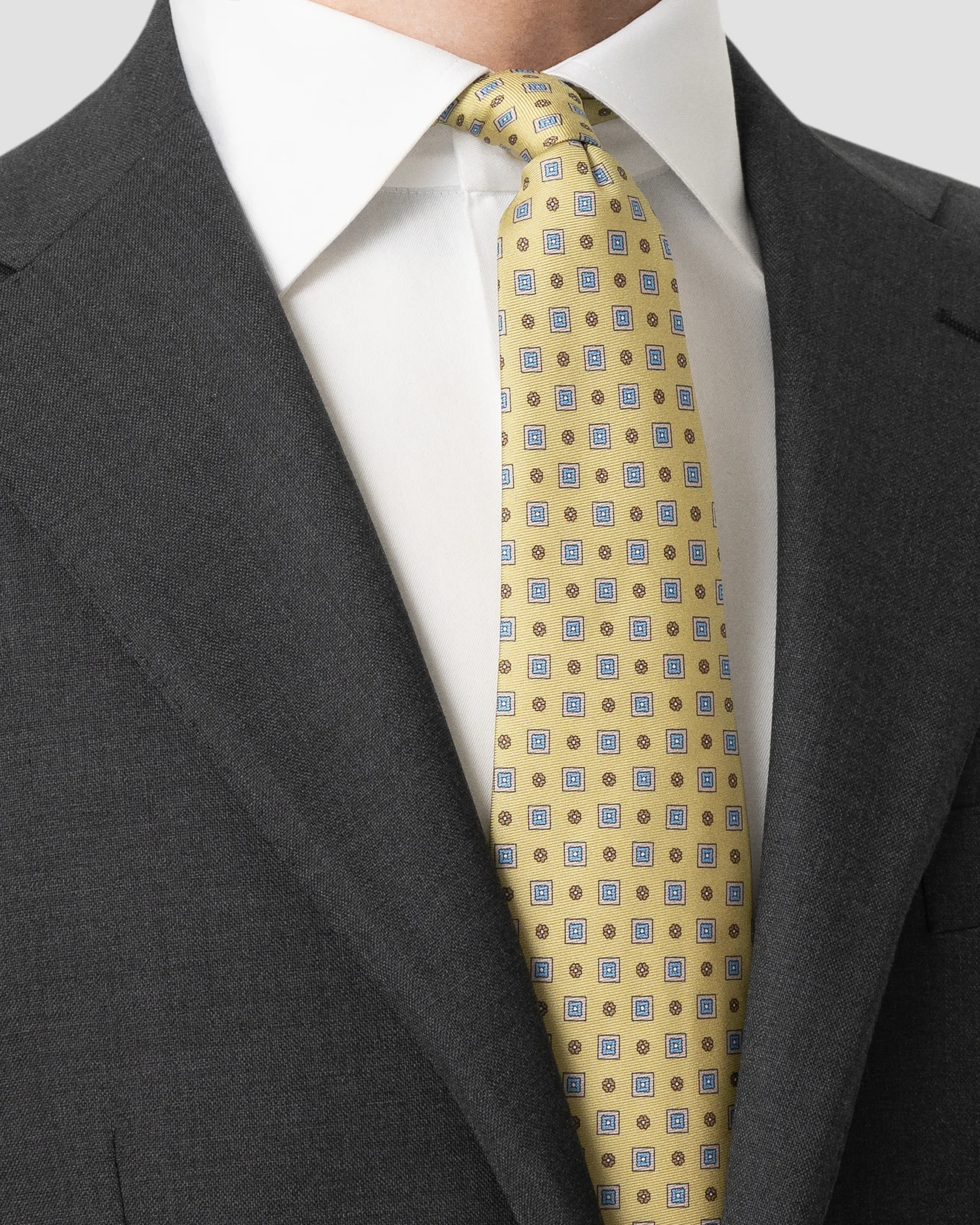 Eton - yellow medallion floral printed silk tie