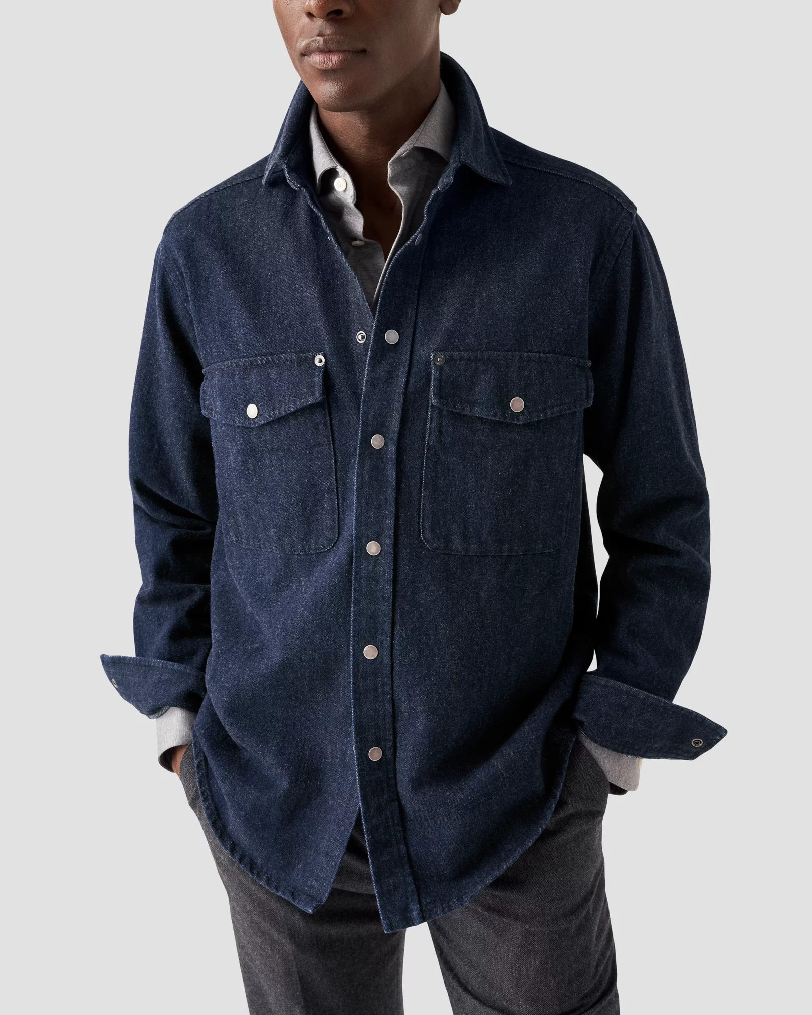 Eton - navy blue indigo turndown collar overshirt