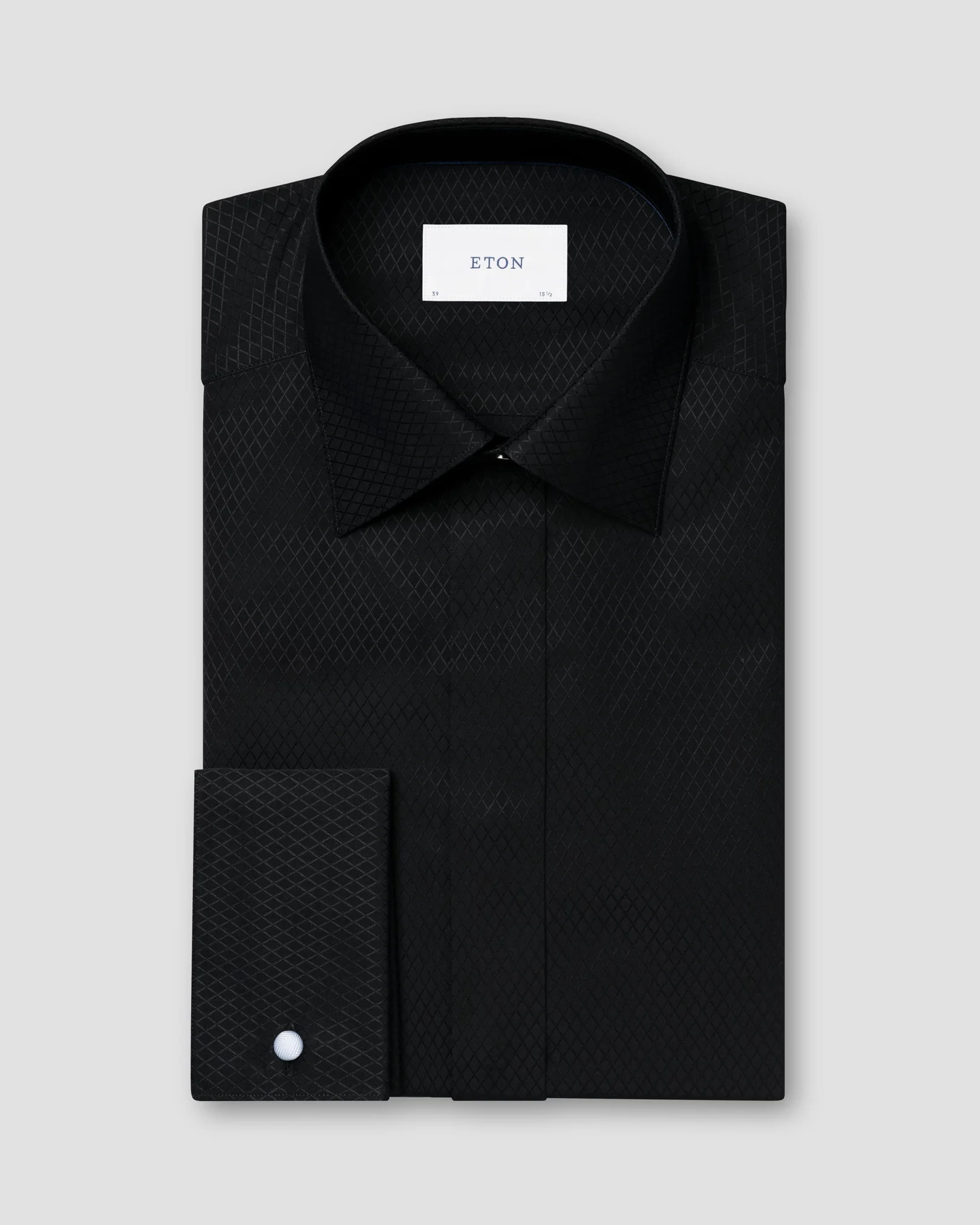 Eton - black check fly front shirt