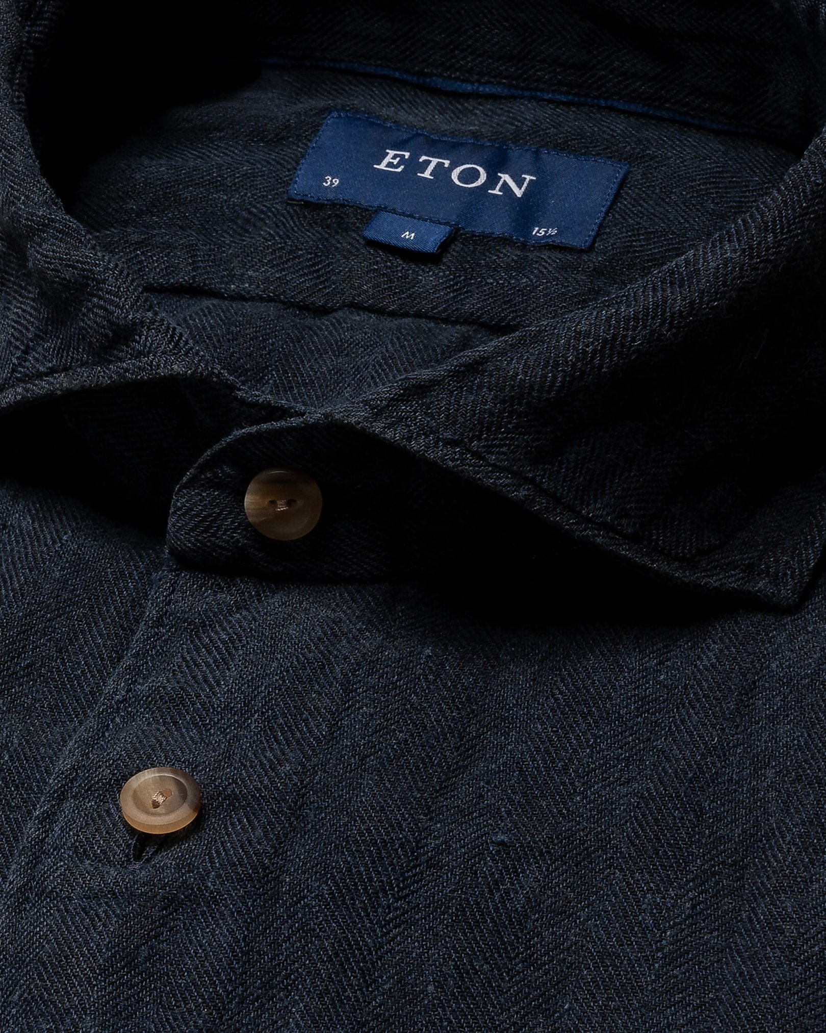 Eton - navy blue linen wide spread short sleeve