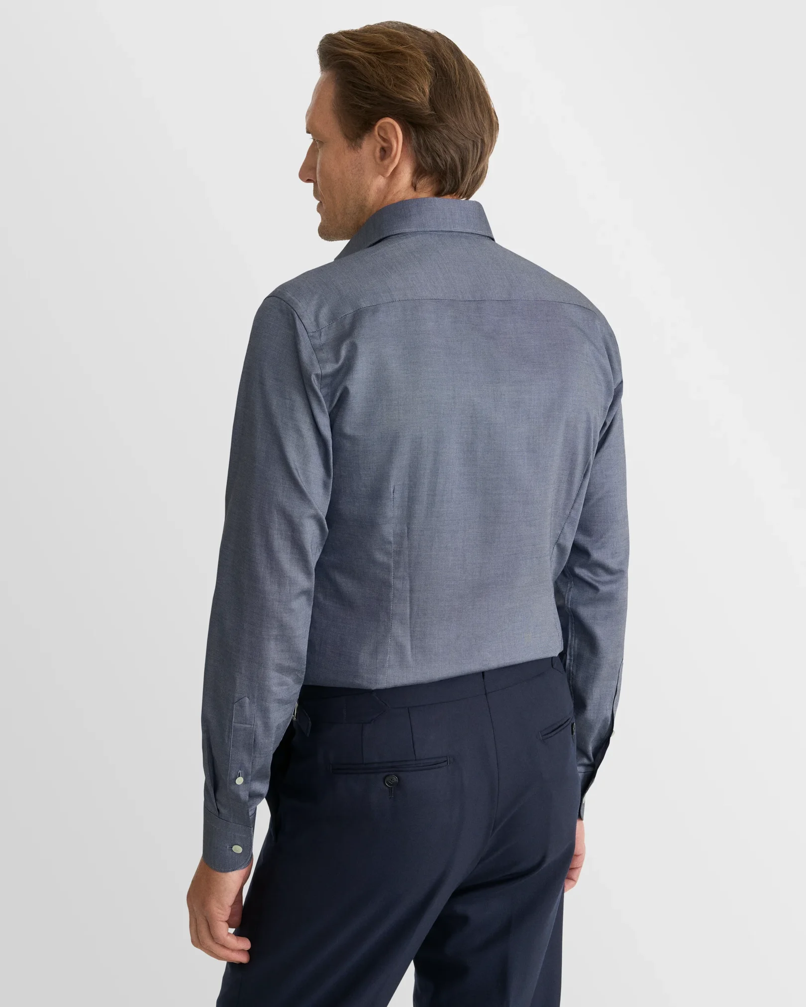 Eton - navy blue solid signature oxford shirt wide spread 266