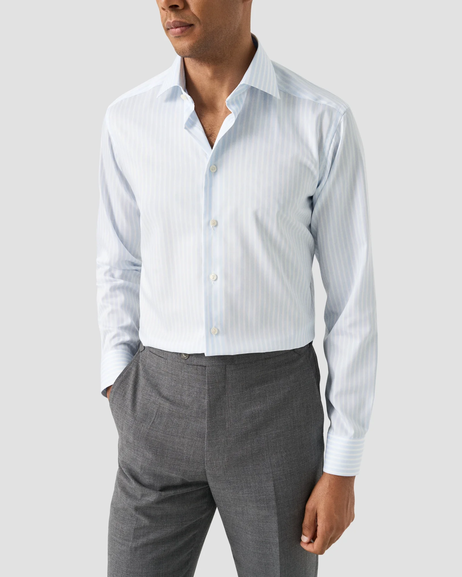 Eton - light blue striped twill shirt cut away 258