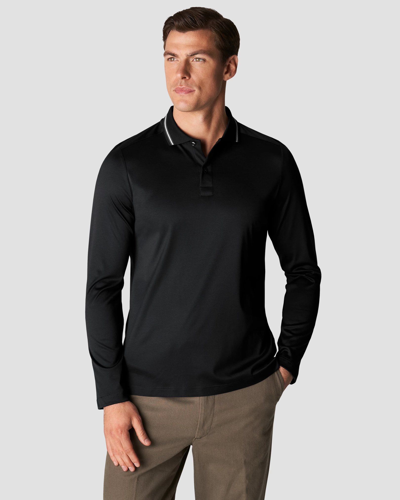 Eton - black jersey knittedcollar