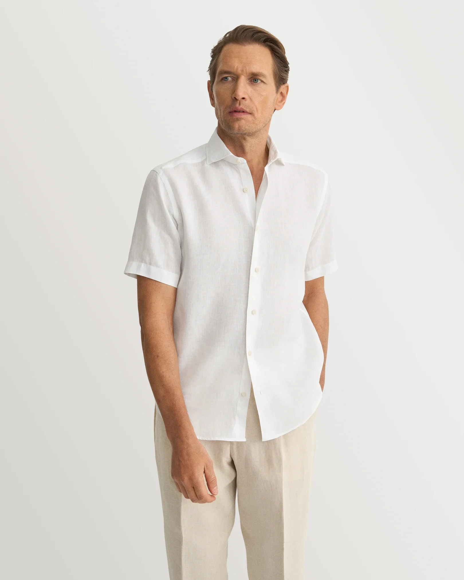 Eton - White Solid Linen Shirt