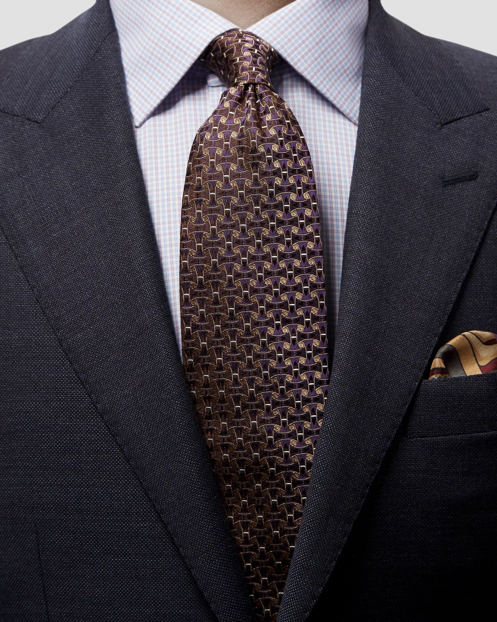 Purple & Brown Jacquard Silk Tie - Eton