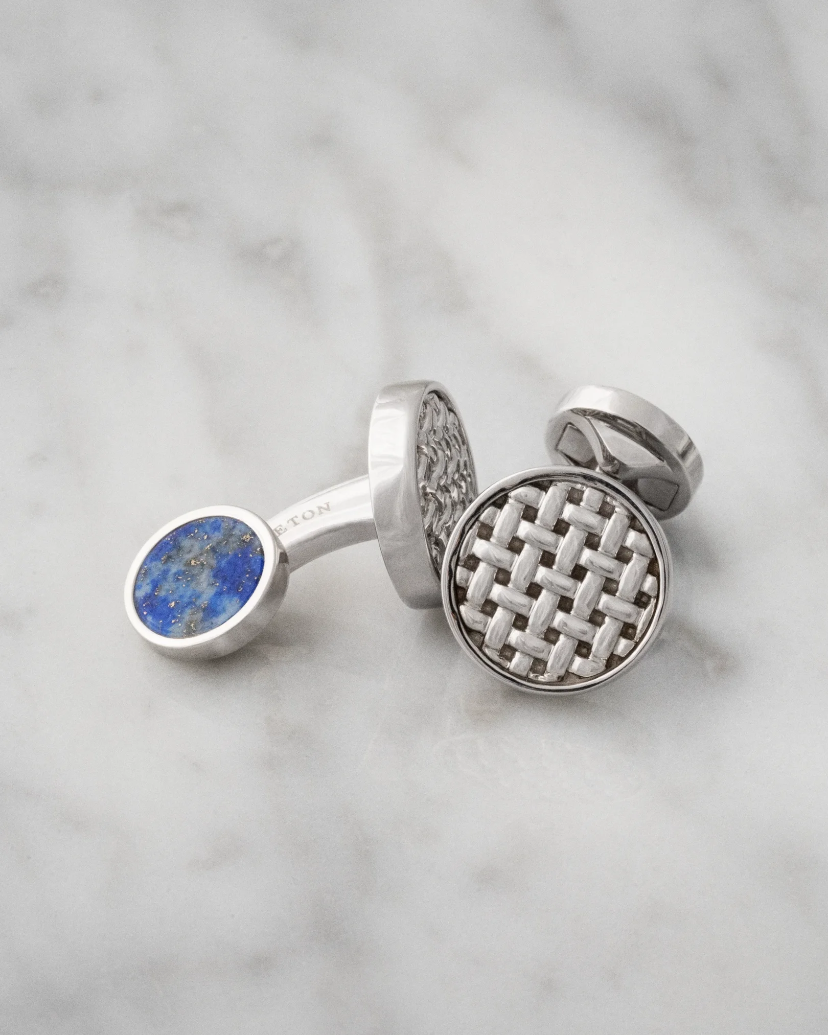 Eton - woven structure silver cufflinks