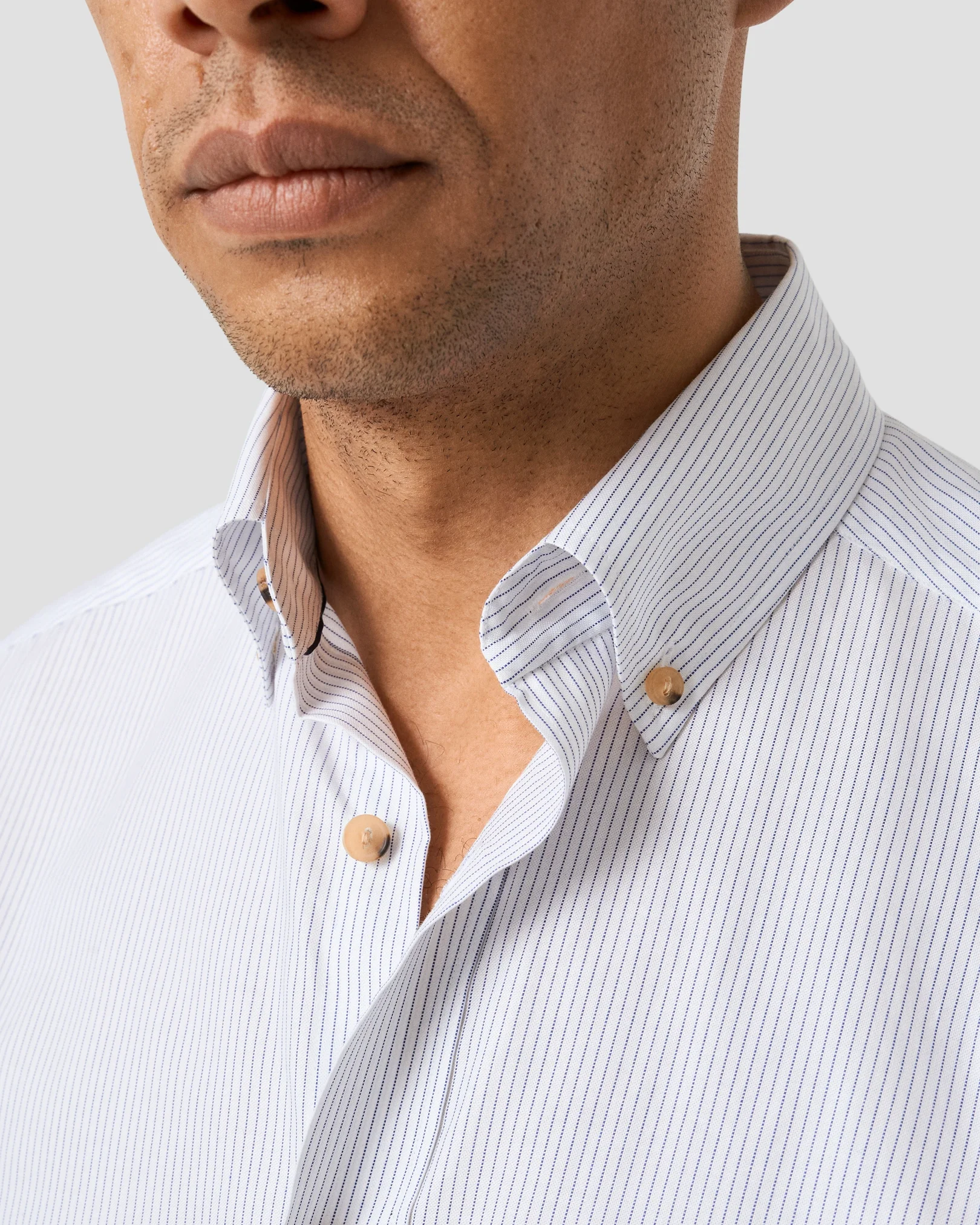 Eton - mid blue striped oxford shirt button down 258