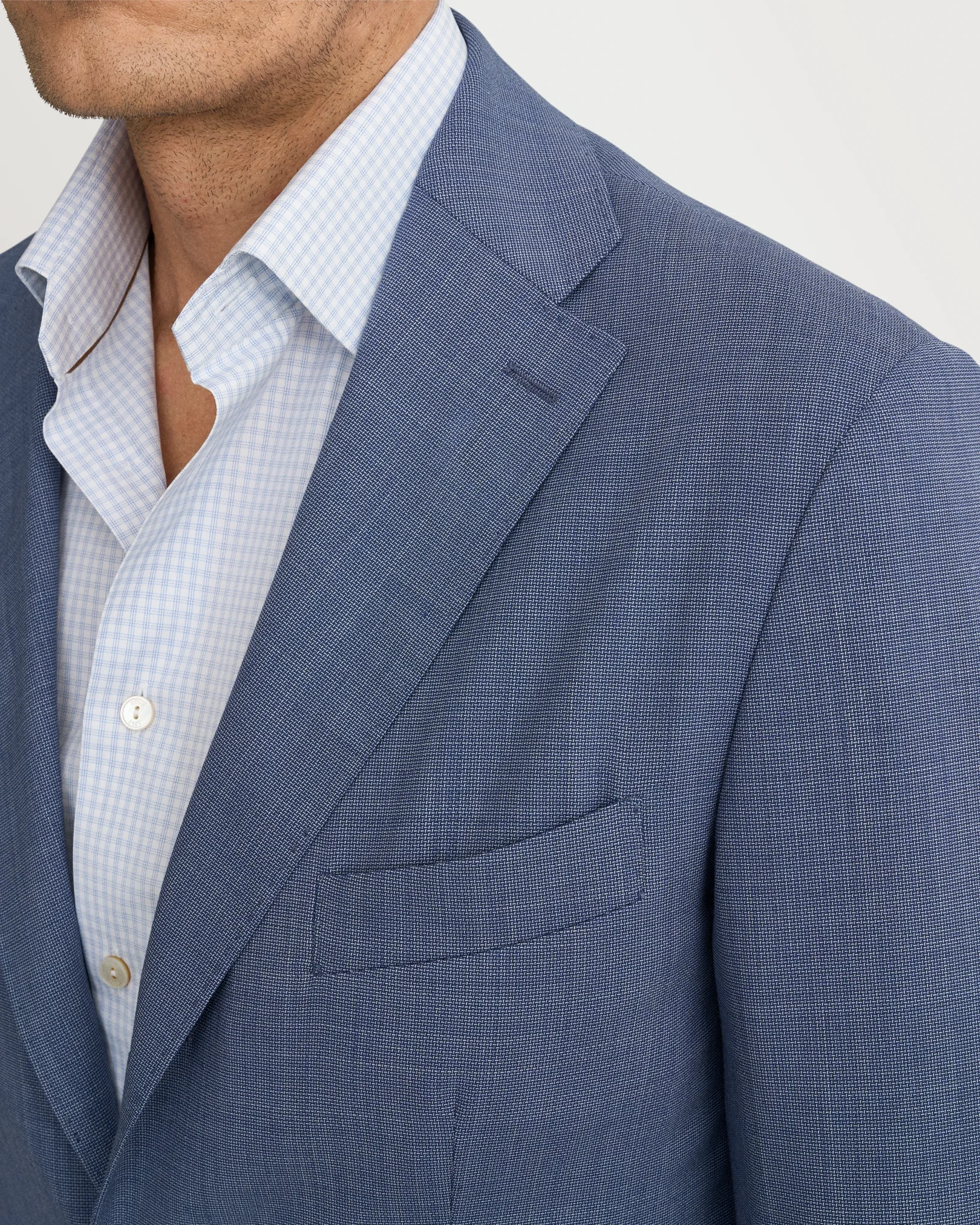 Eton - mid blue lana tech hopsack soft jacket