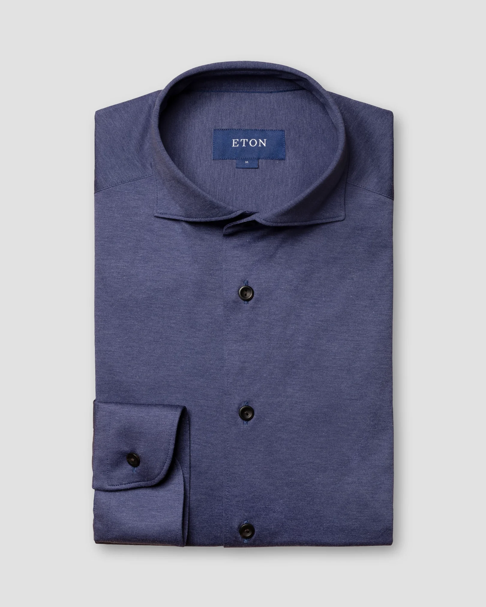Eton - mid blue jersey shirt wide spread jersey single rounded slim jersey