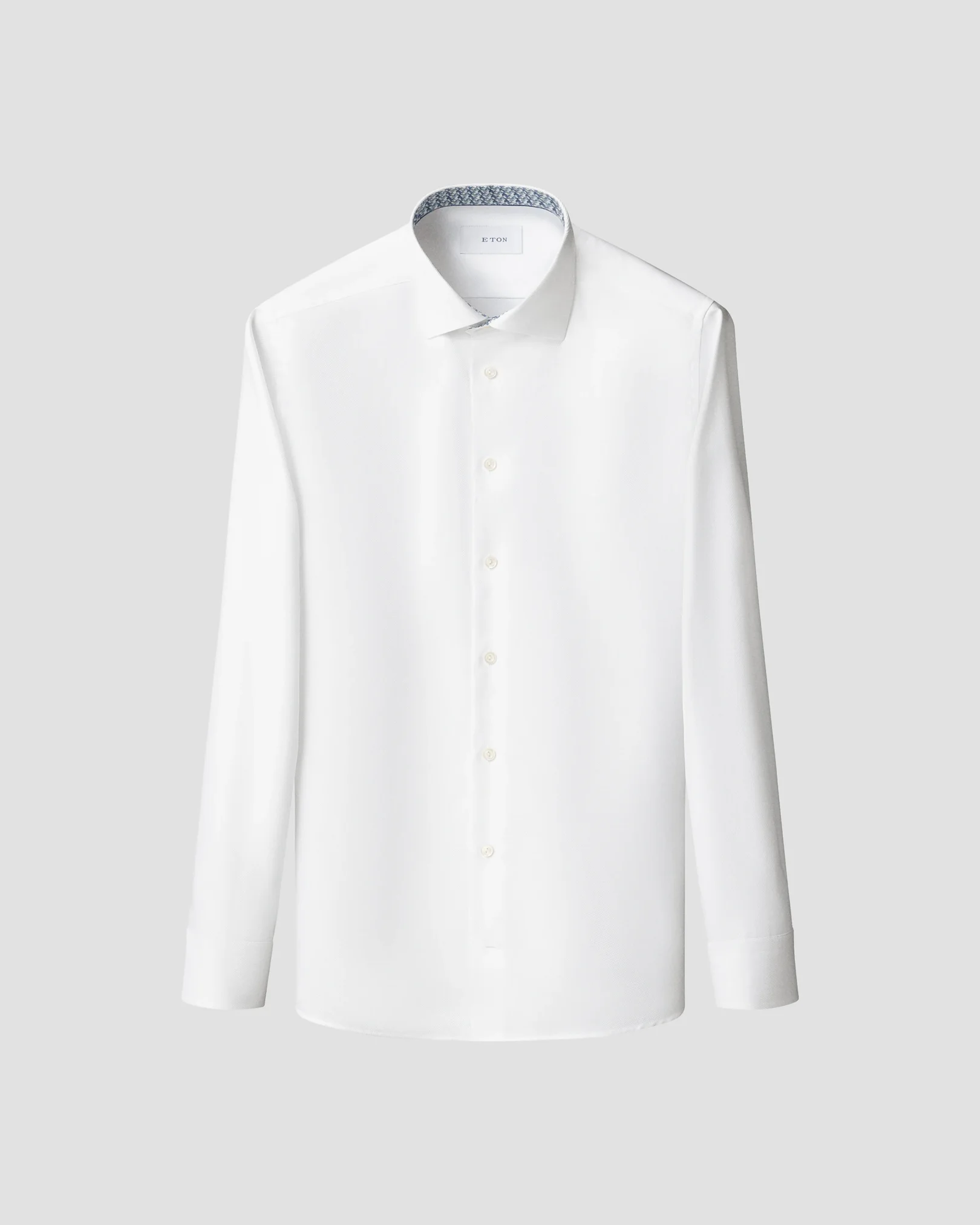 Eton - white geometric effect textured twill shirt