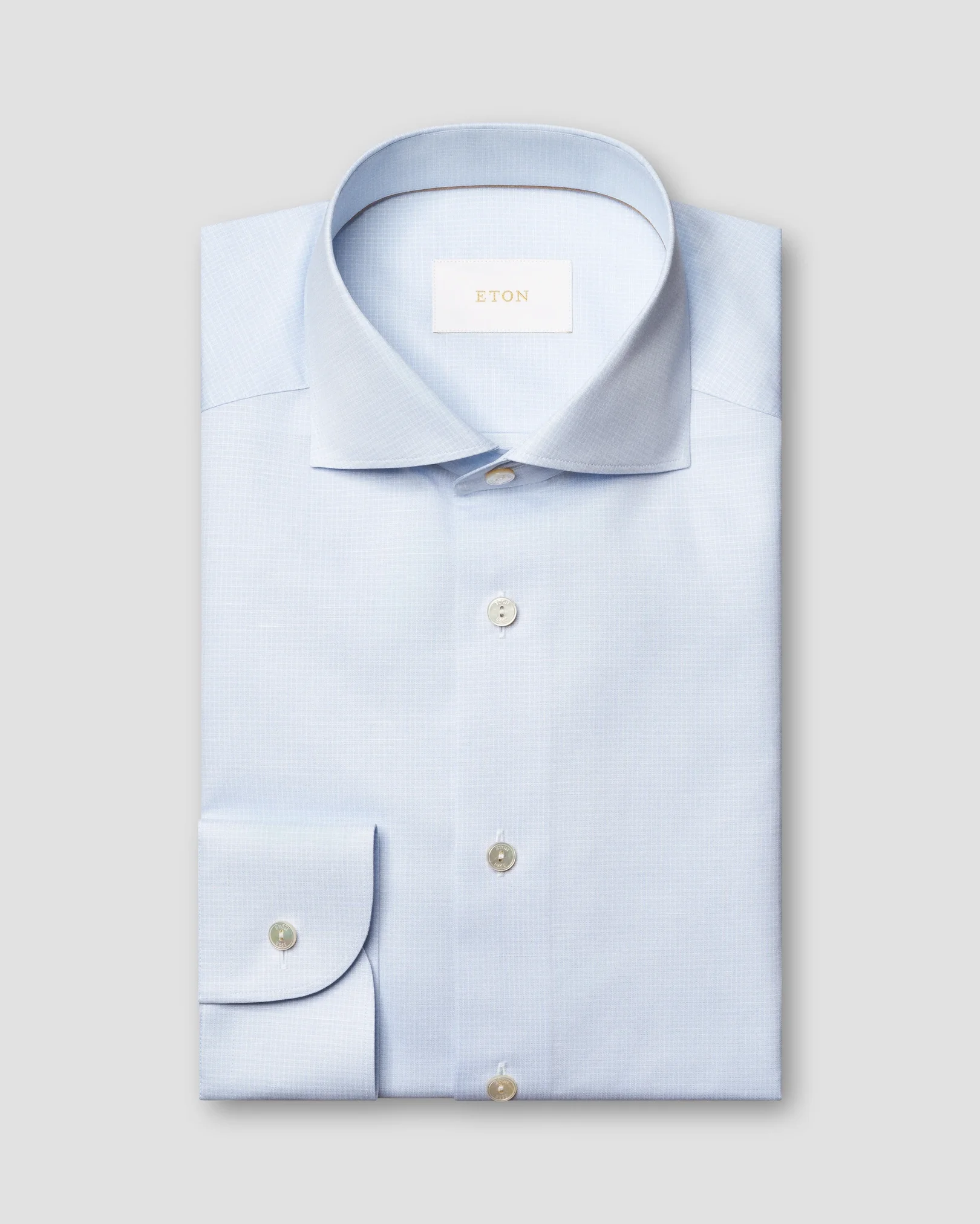 Eton - light blue micro check cotton linen shirt