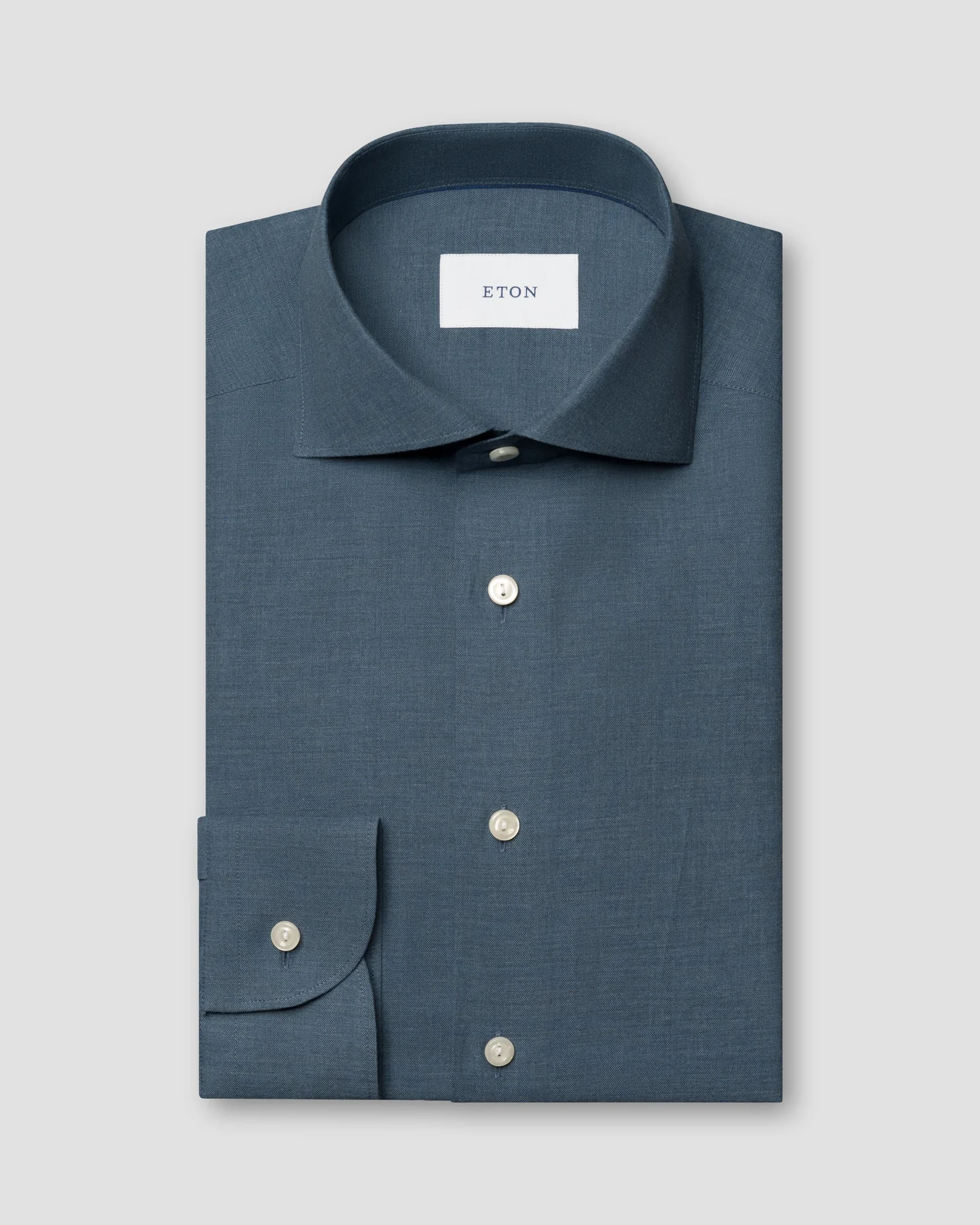 Eton - dark blue solid signature flannel shirt 256