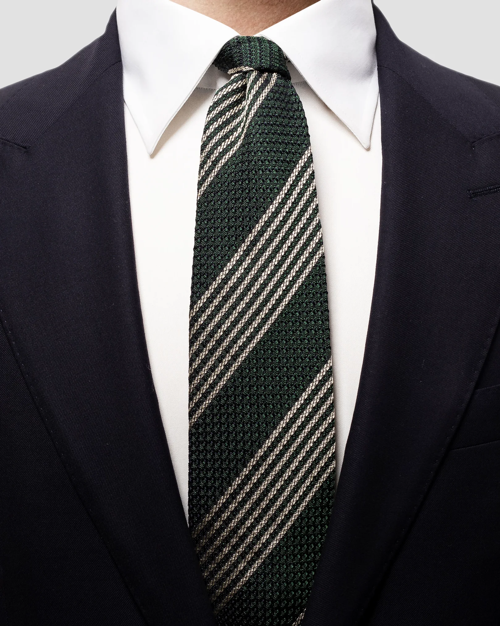 Eton - green white striped tie