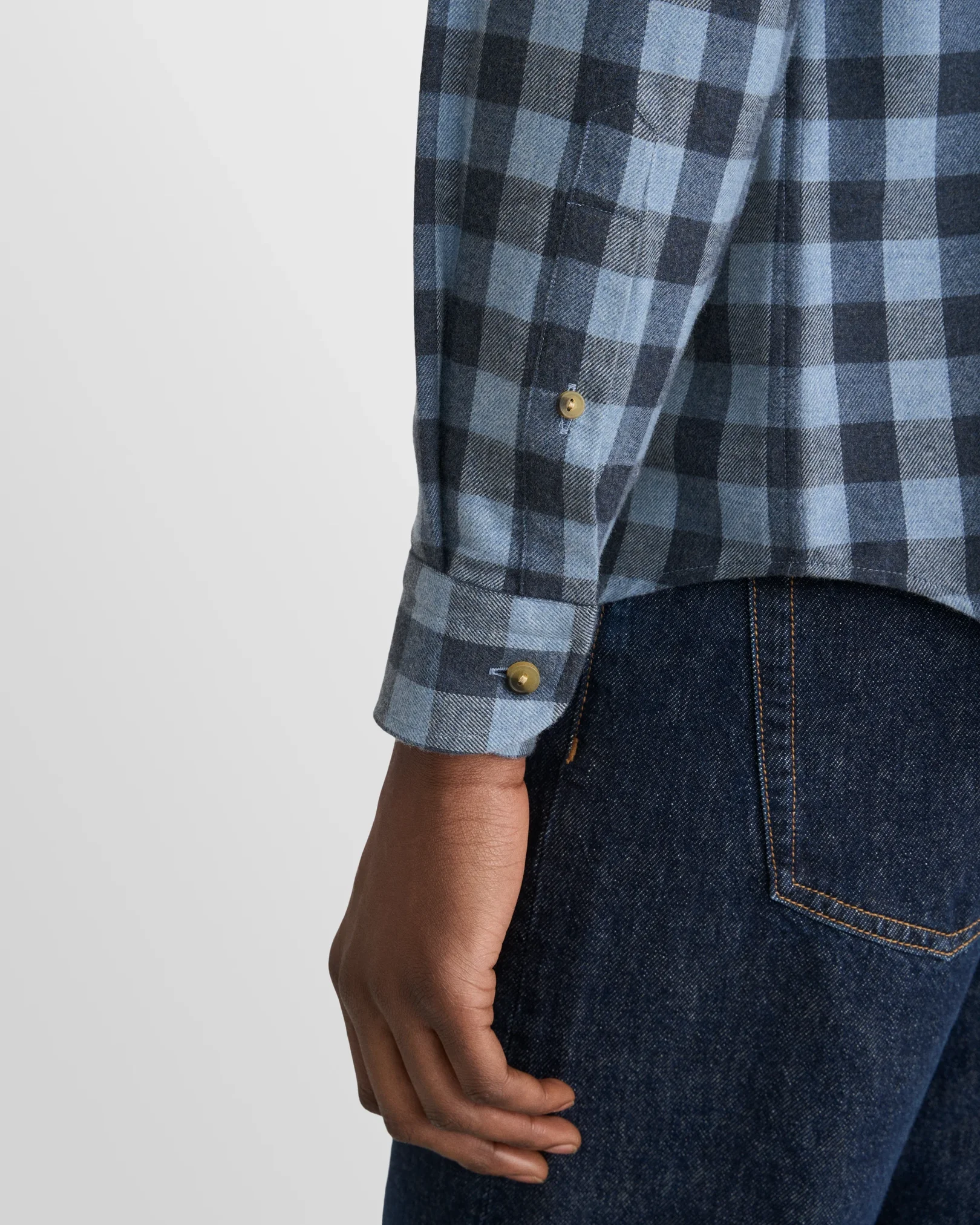 Eton - mid blue block check flannel shirt