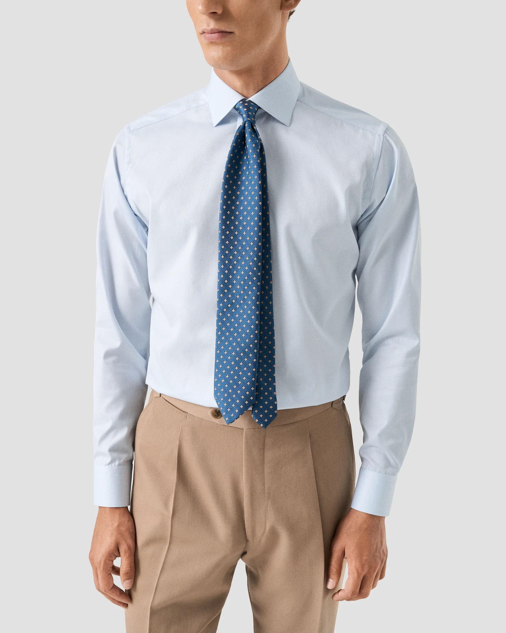 Eton - light blue semi solid supima 120 pique shirt