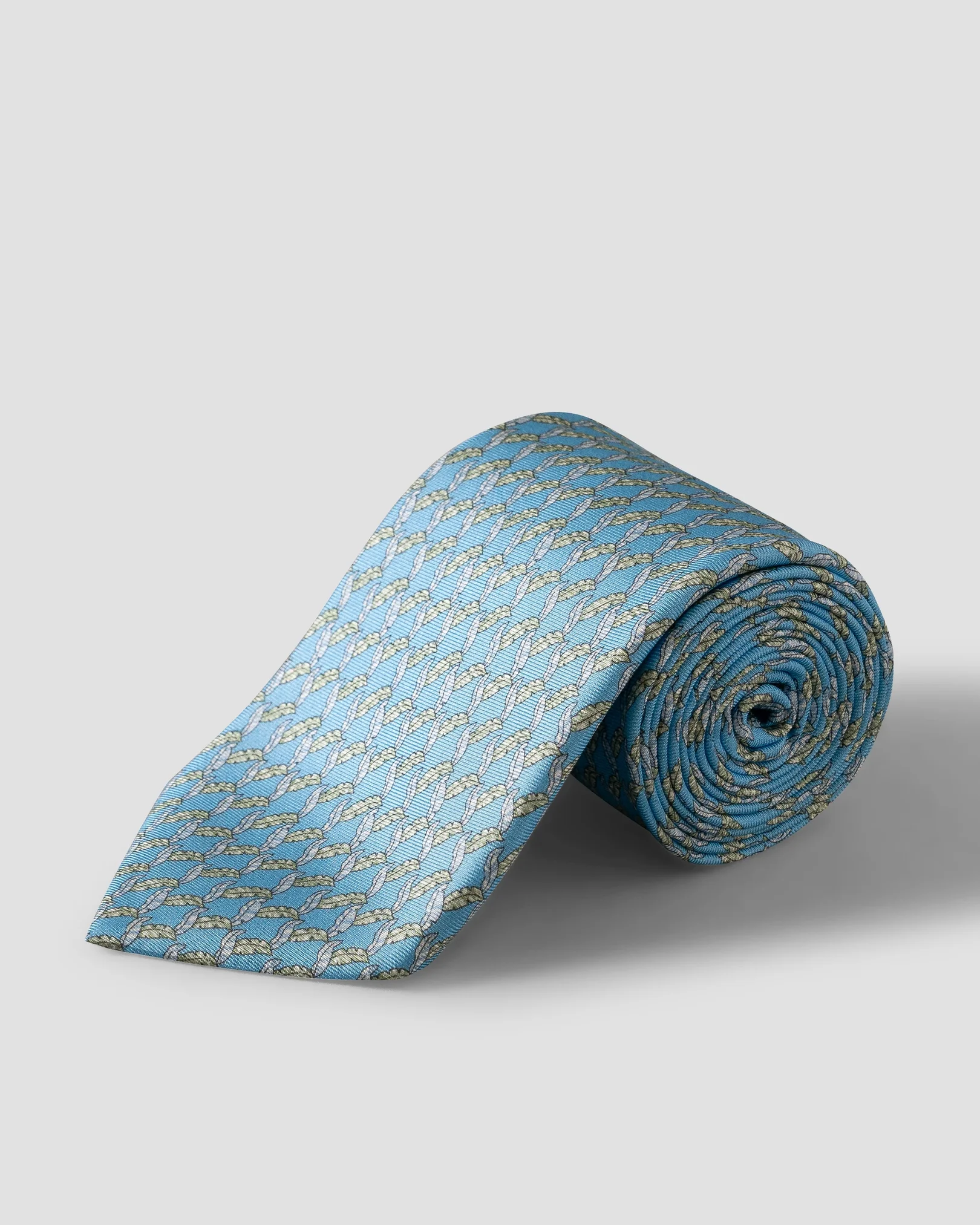 Eton - mid blue leaf print silk tie