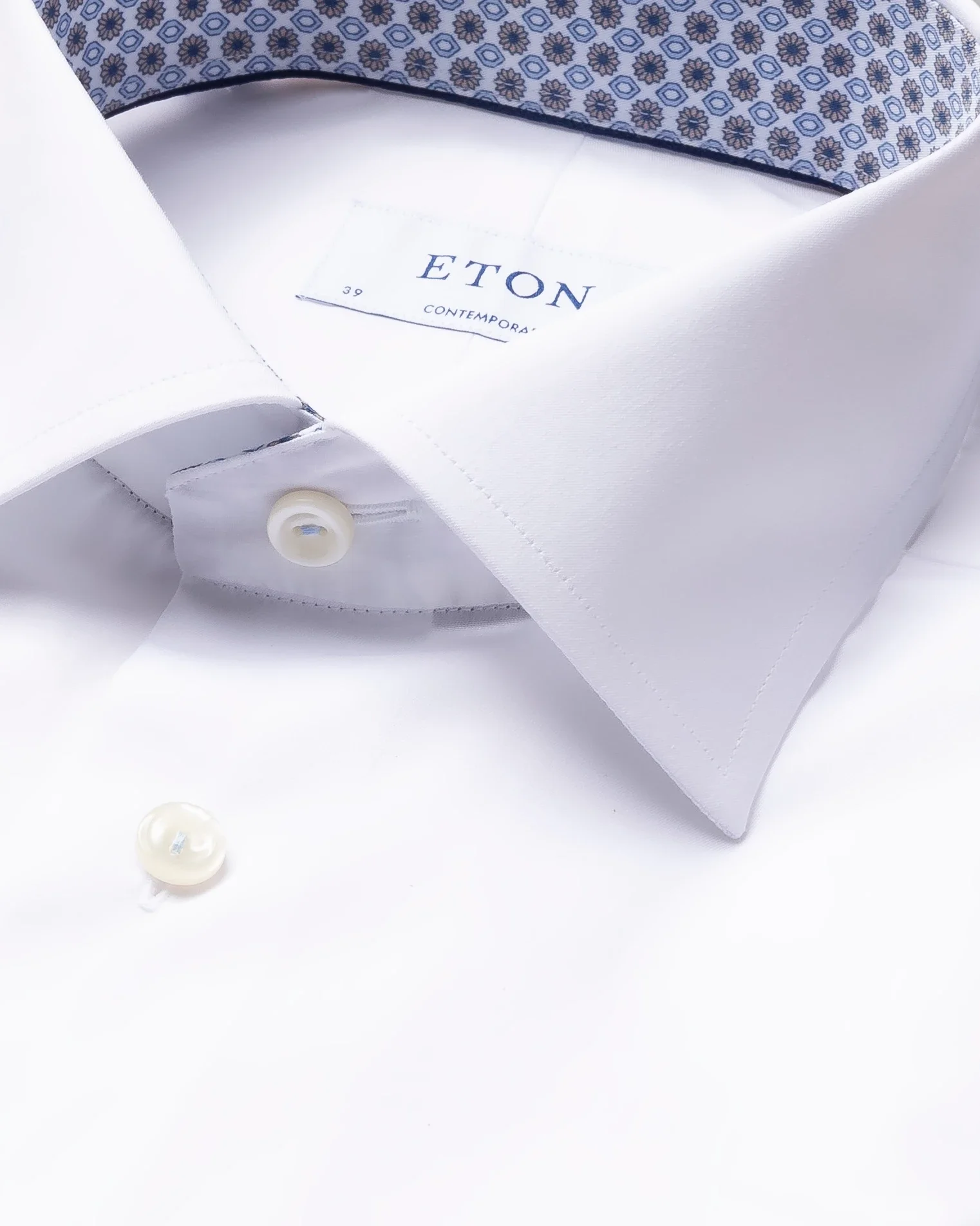 Eton - white twill shirt geometric details cut away