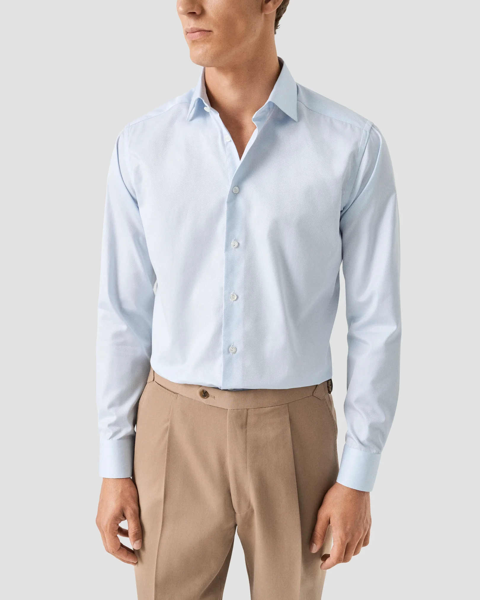 Eton - light blue semi solid supima 120 pique shirt