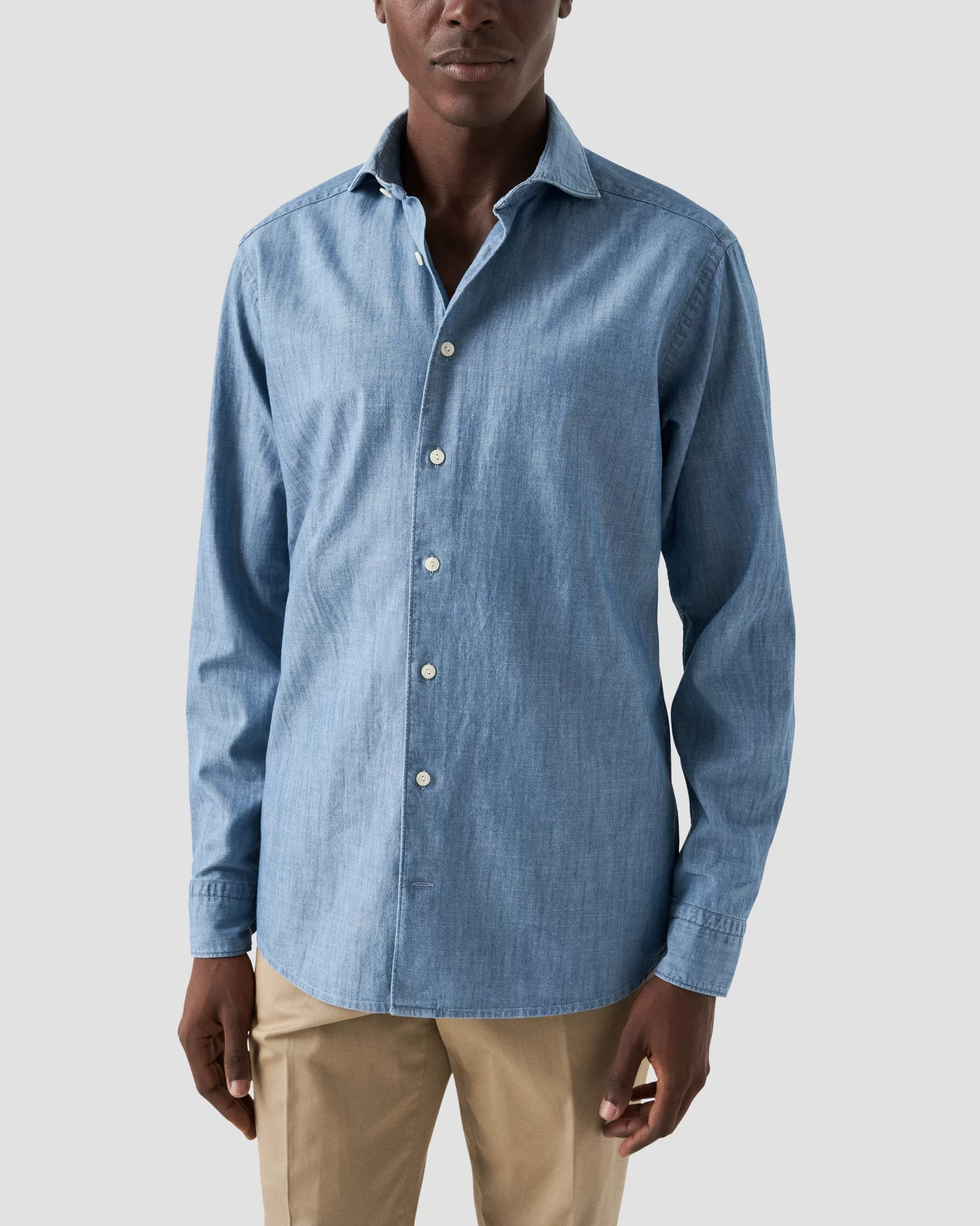 Mid Blue Lightweight Denim Shirt – Button Down - Eton