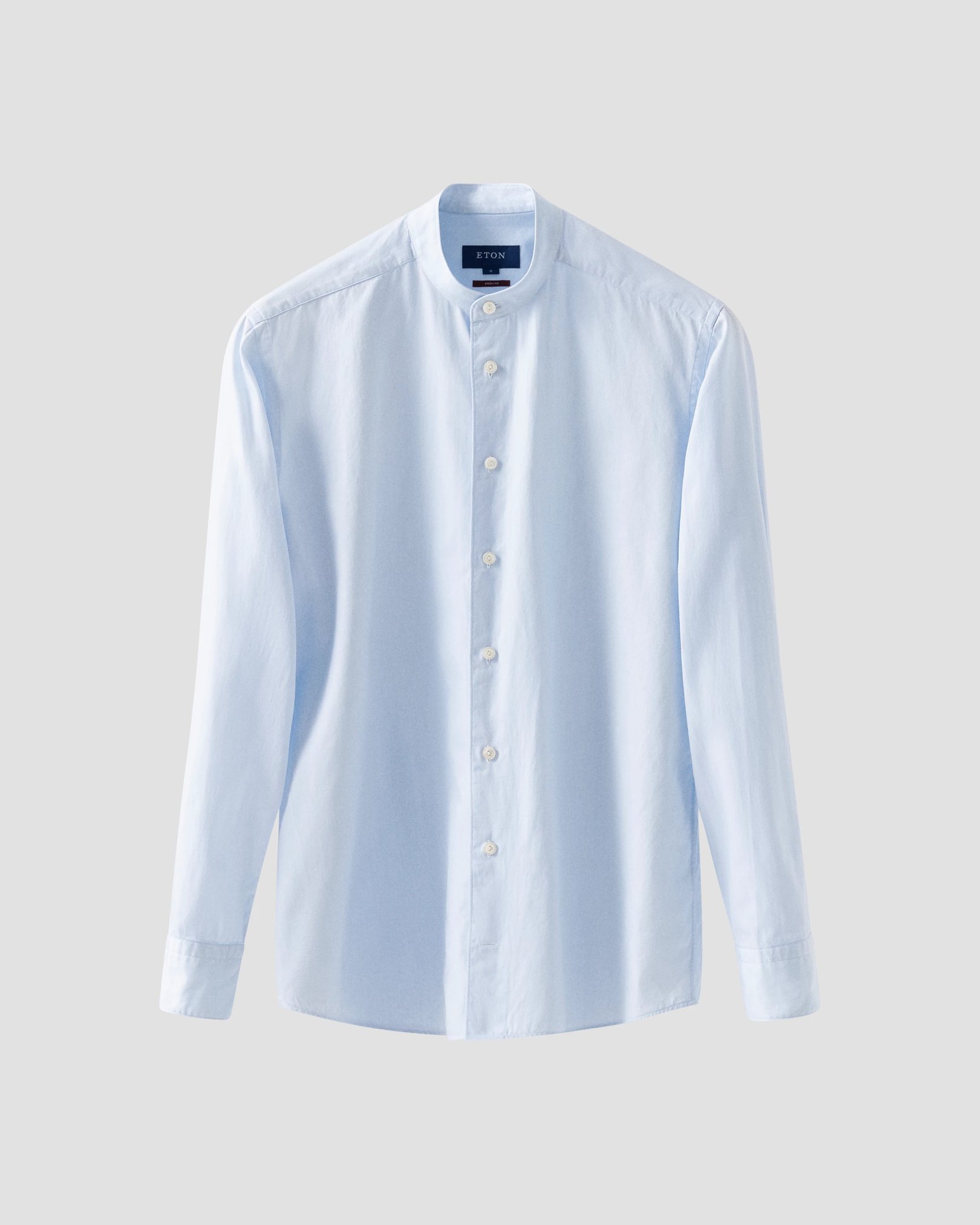 Eton - Light blue Solid Twill Band Collar Shirt