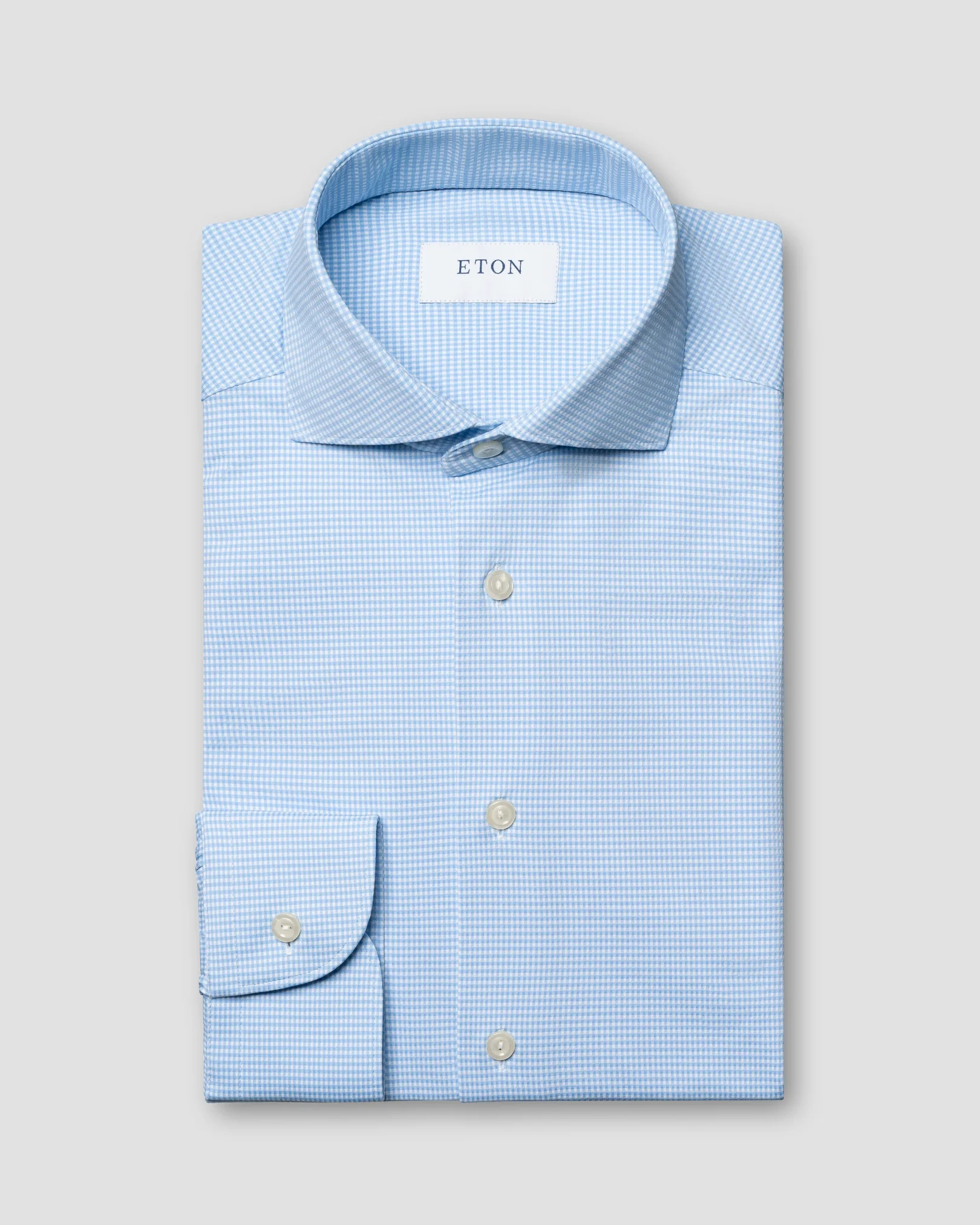 Eton - Light blue Micro Check Four-Way Strech Shirt