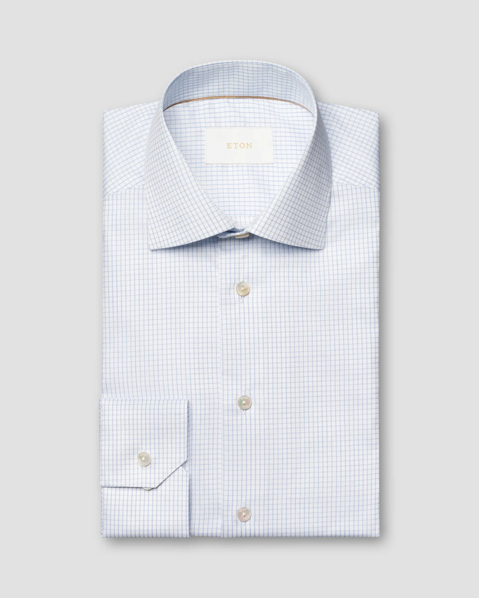 Eton - light blue checked supima 120 shirt