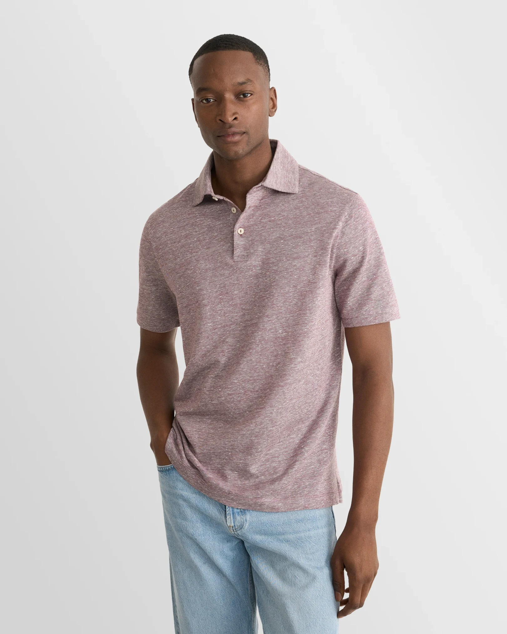 Eton - dark purple cotton linen polo shirt