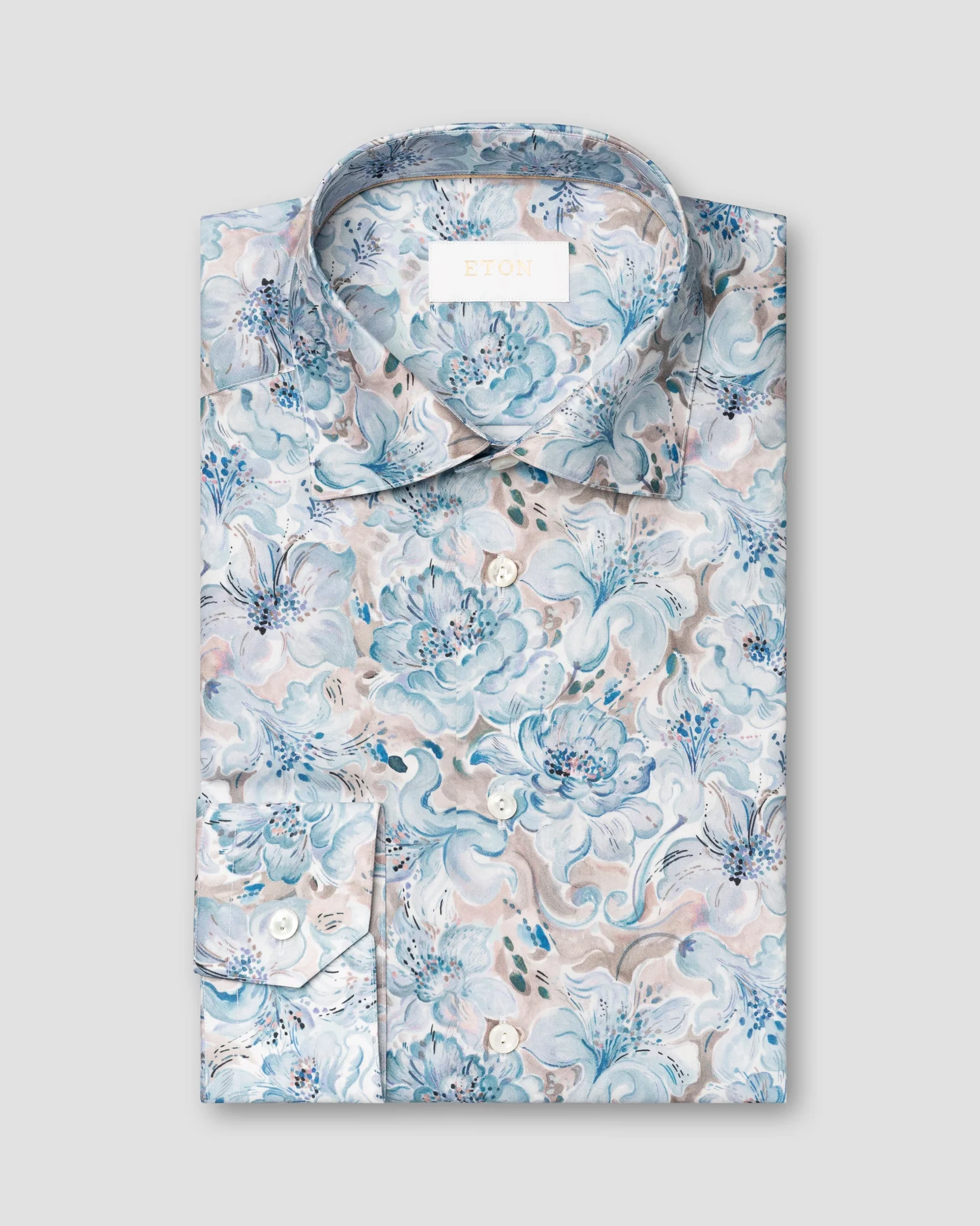 Eton - light blue floral print fine twill shirt