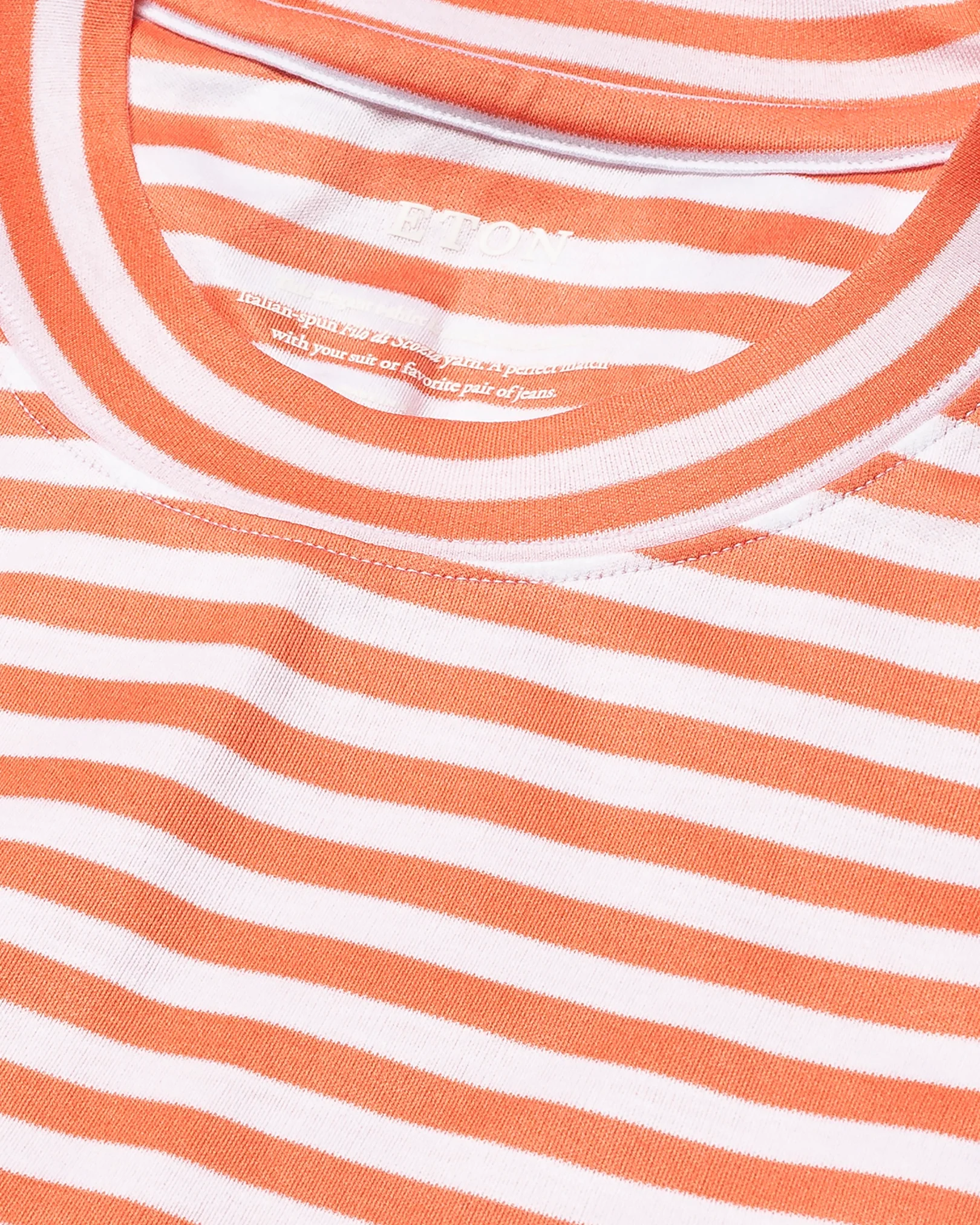 White & Orange Striped Filo di Scozia T-Shirt - Eton