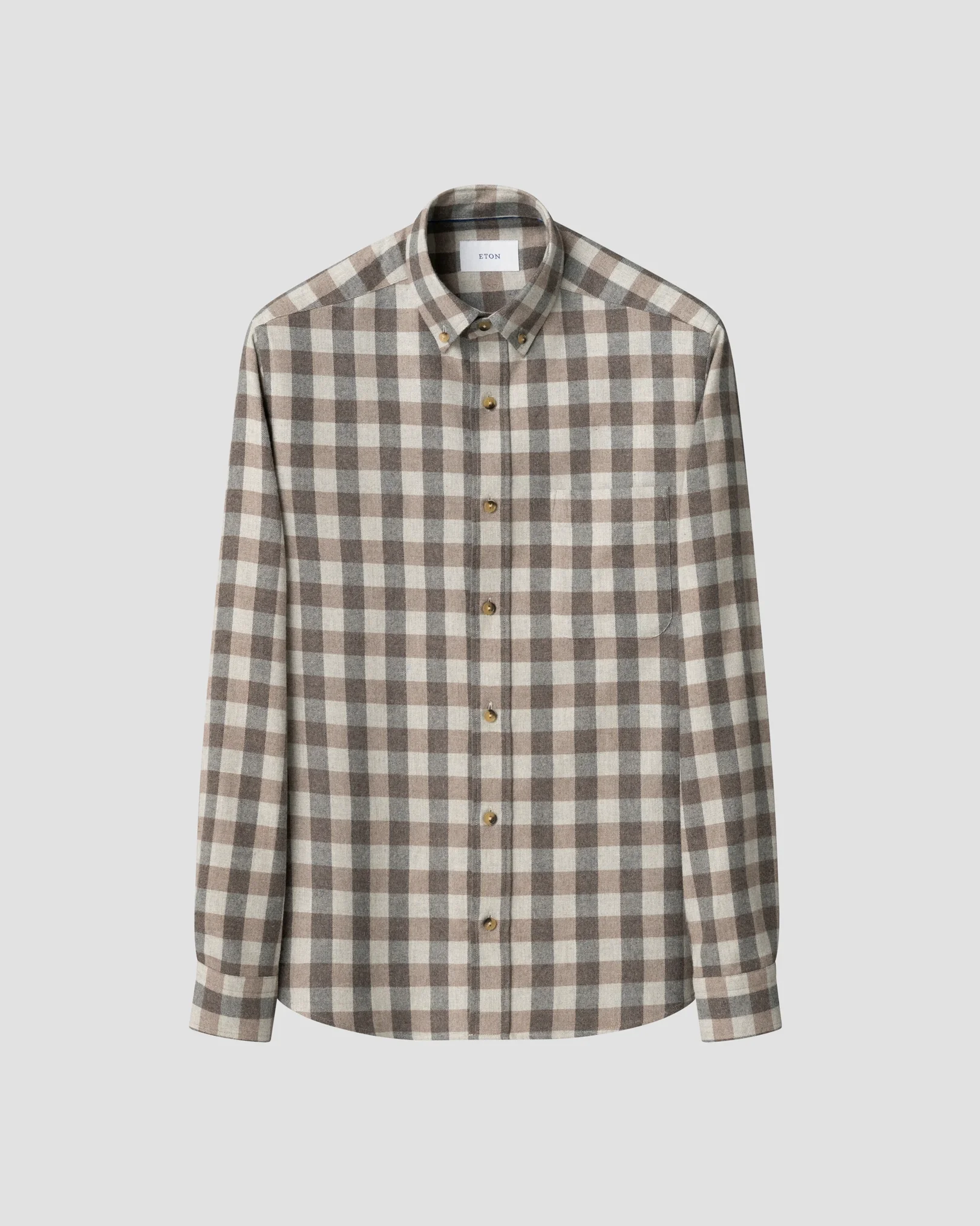 Eton - beige block check flannel shirt