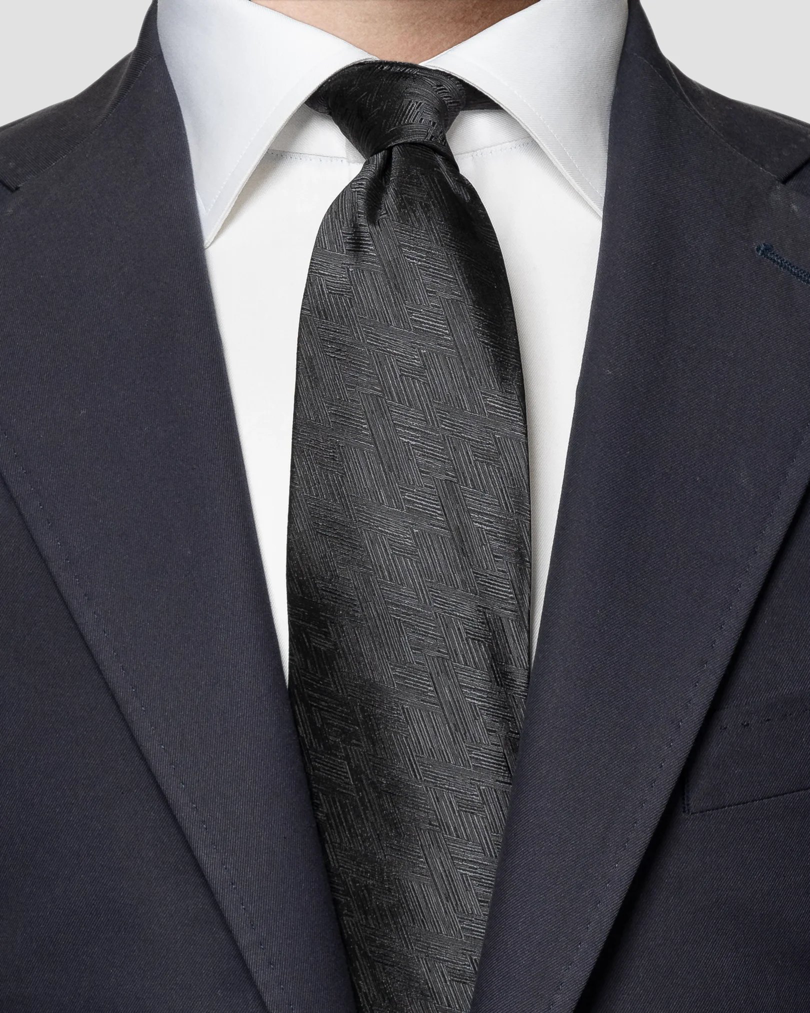 Gray Herringbone Evening Silk Tie - Eton