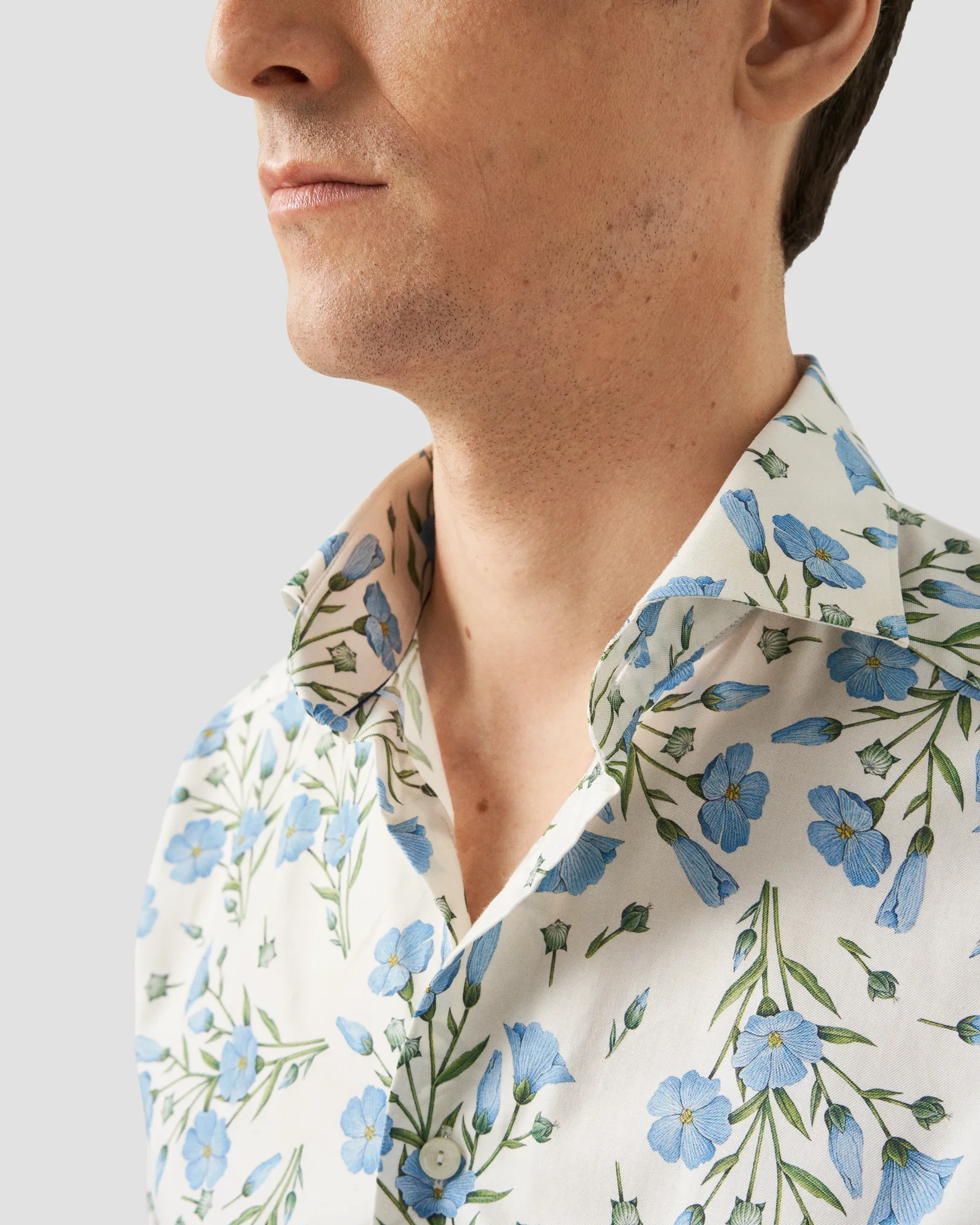 Eton - white twill wide spread flower shirt