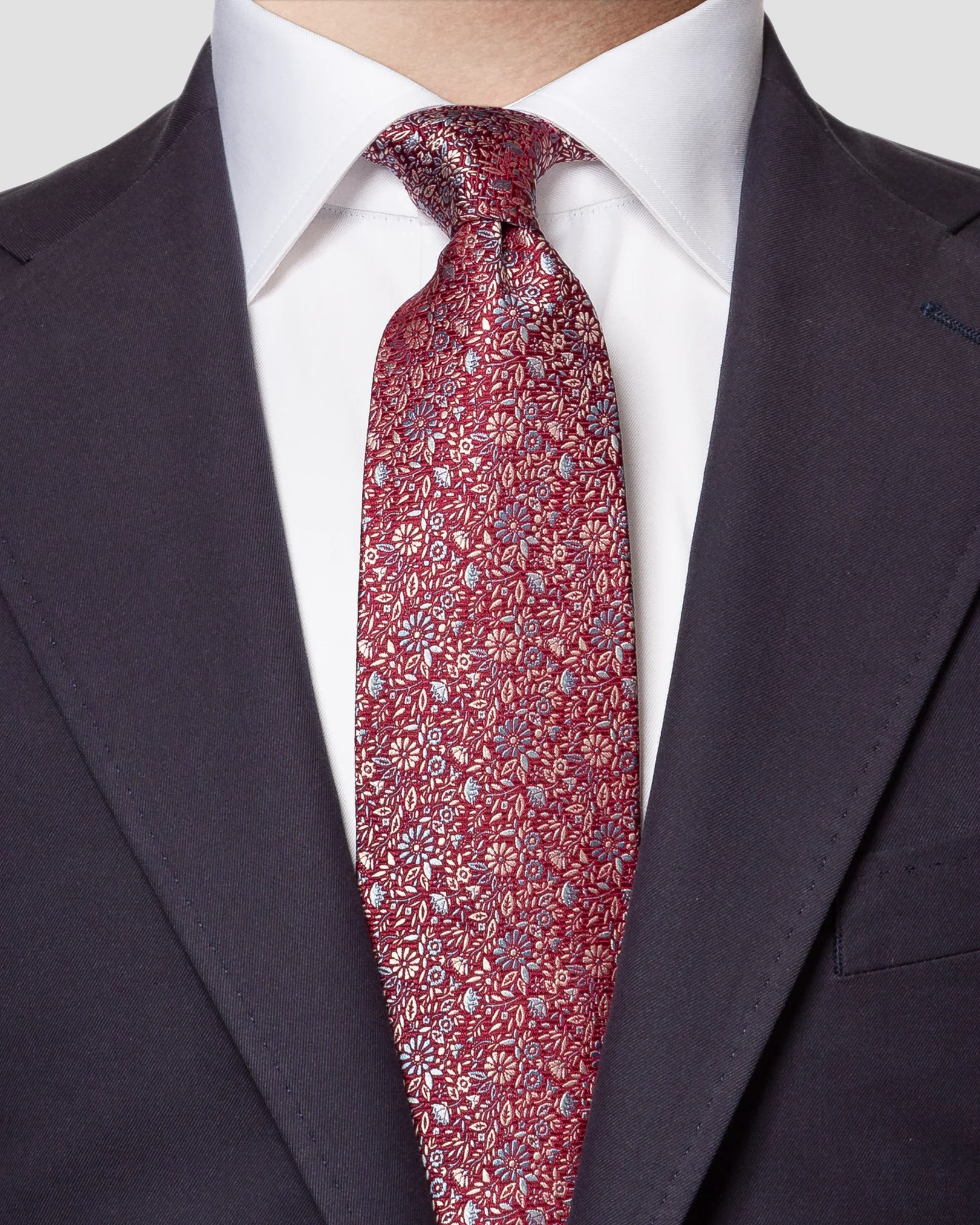 Red Floral Silk Tie - Eton