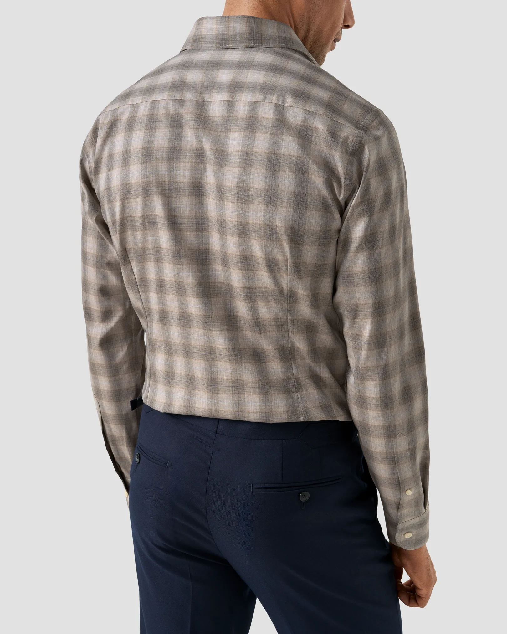 Eton - beige bold check melange twill shirt