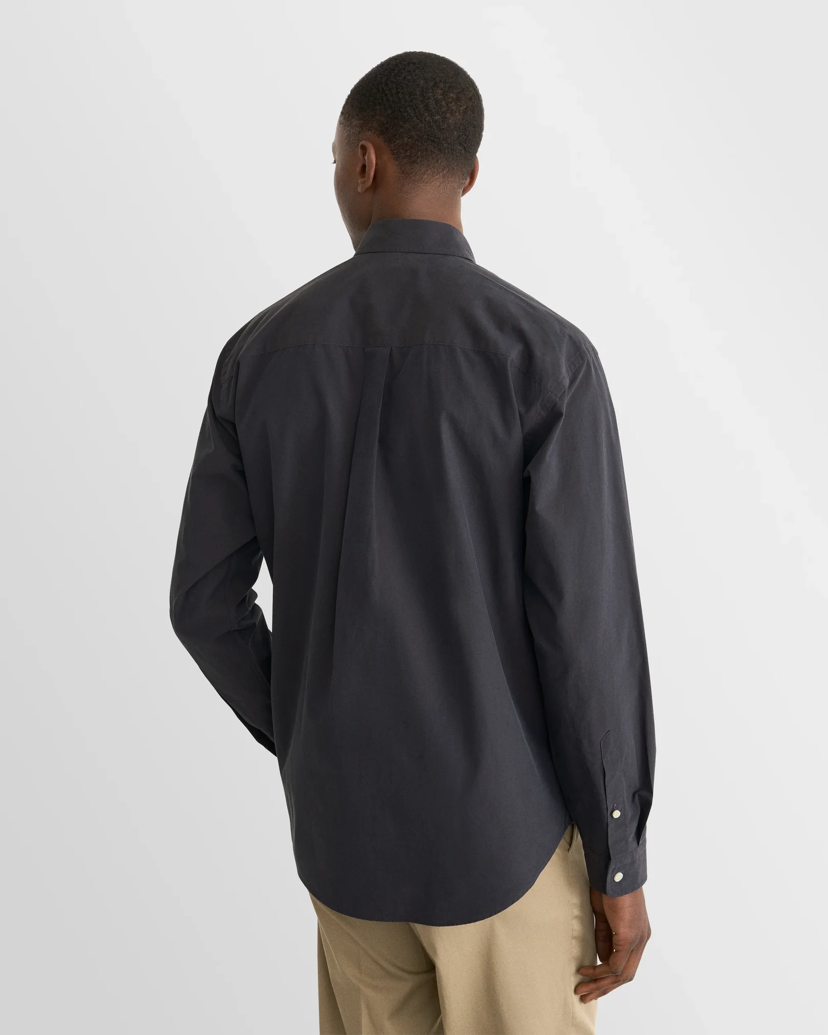 Eton - navy blue solid peached poplin shirt