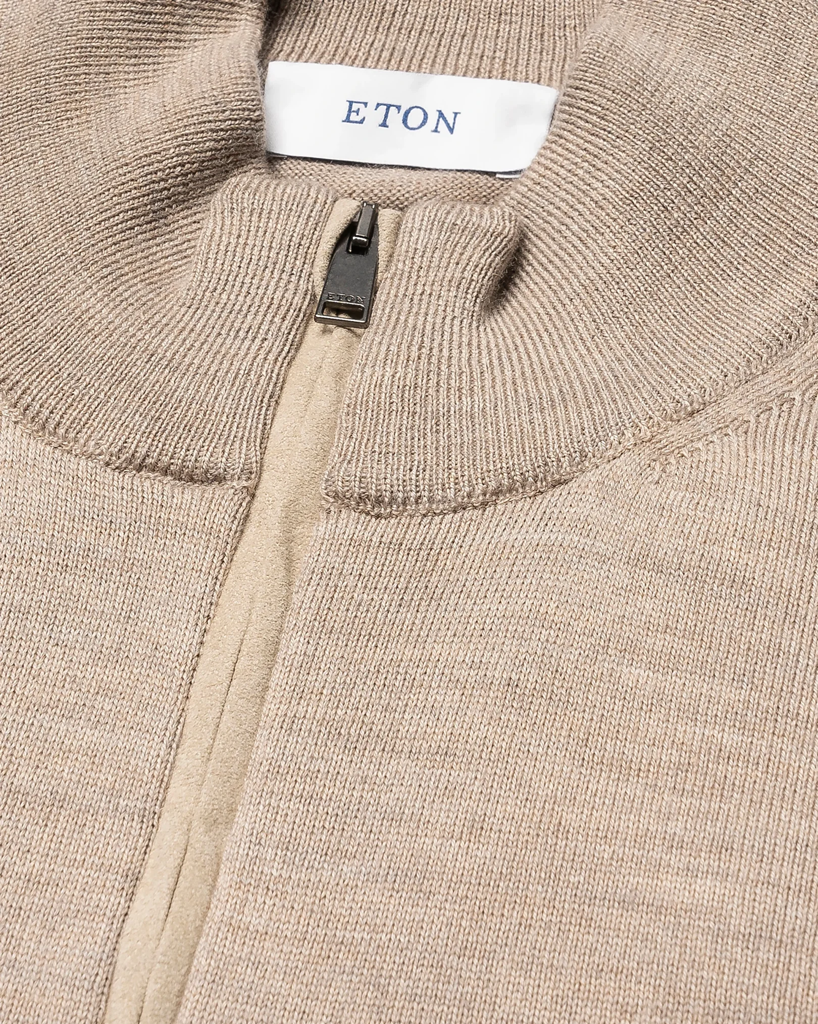 Eton - beige merino quarter zip knit sweater