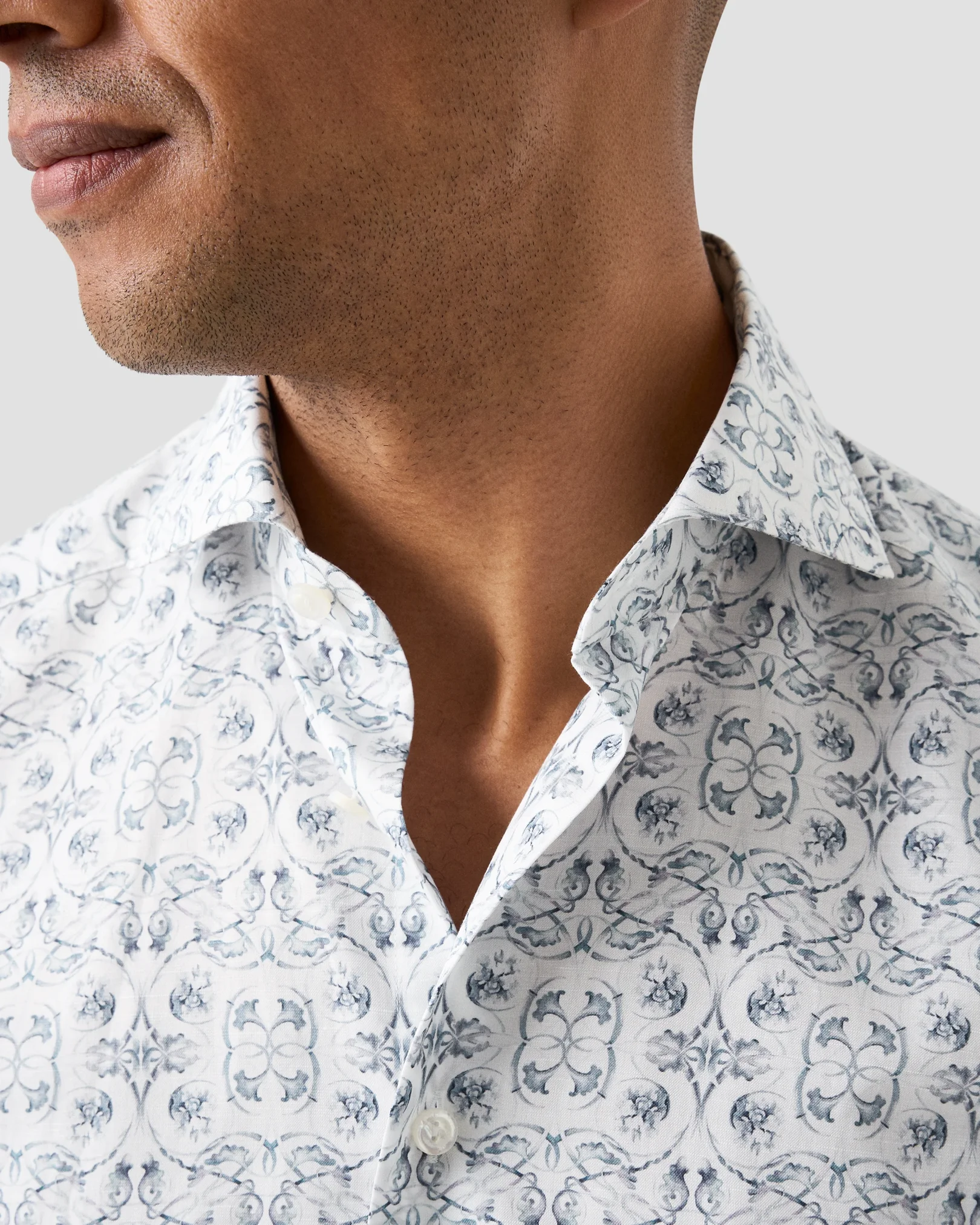 Eton - light blue floral cotton linen shirt