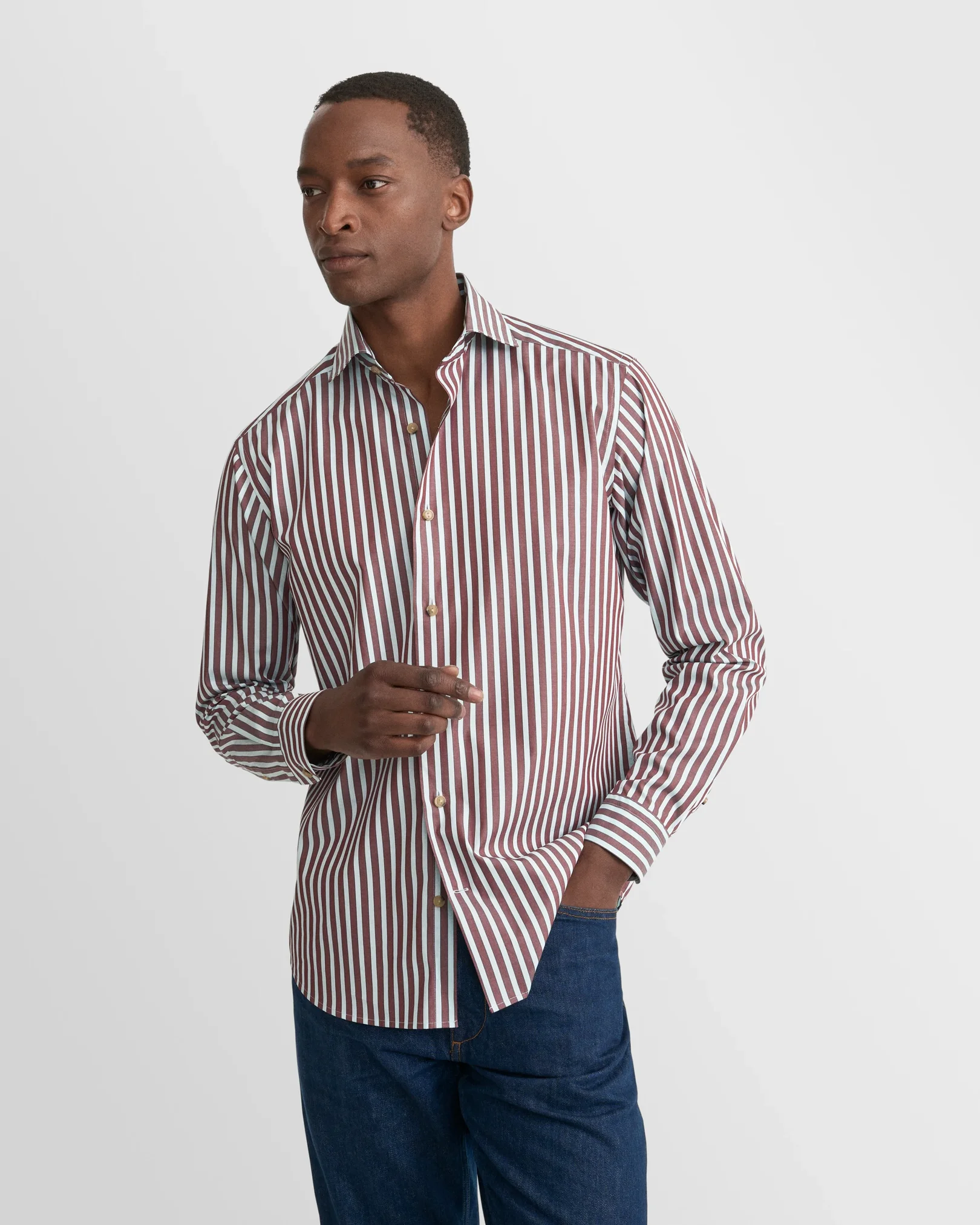 Eton - dark red bengal striped fine twill shirt