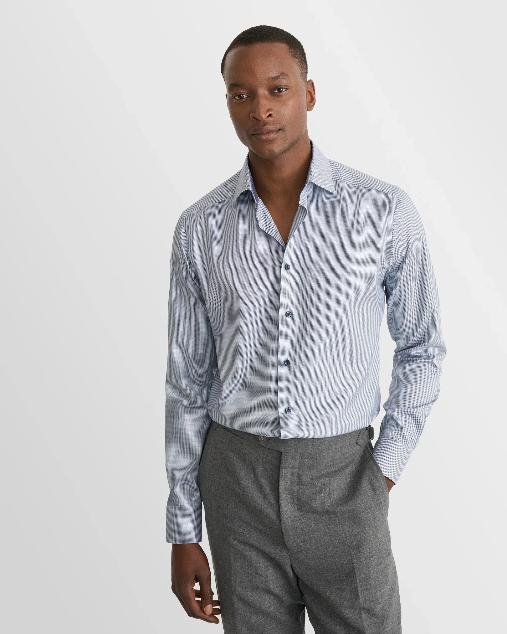 Eton - navy blue semi solid twill shirt cutaway