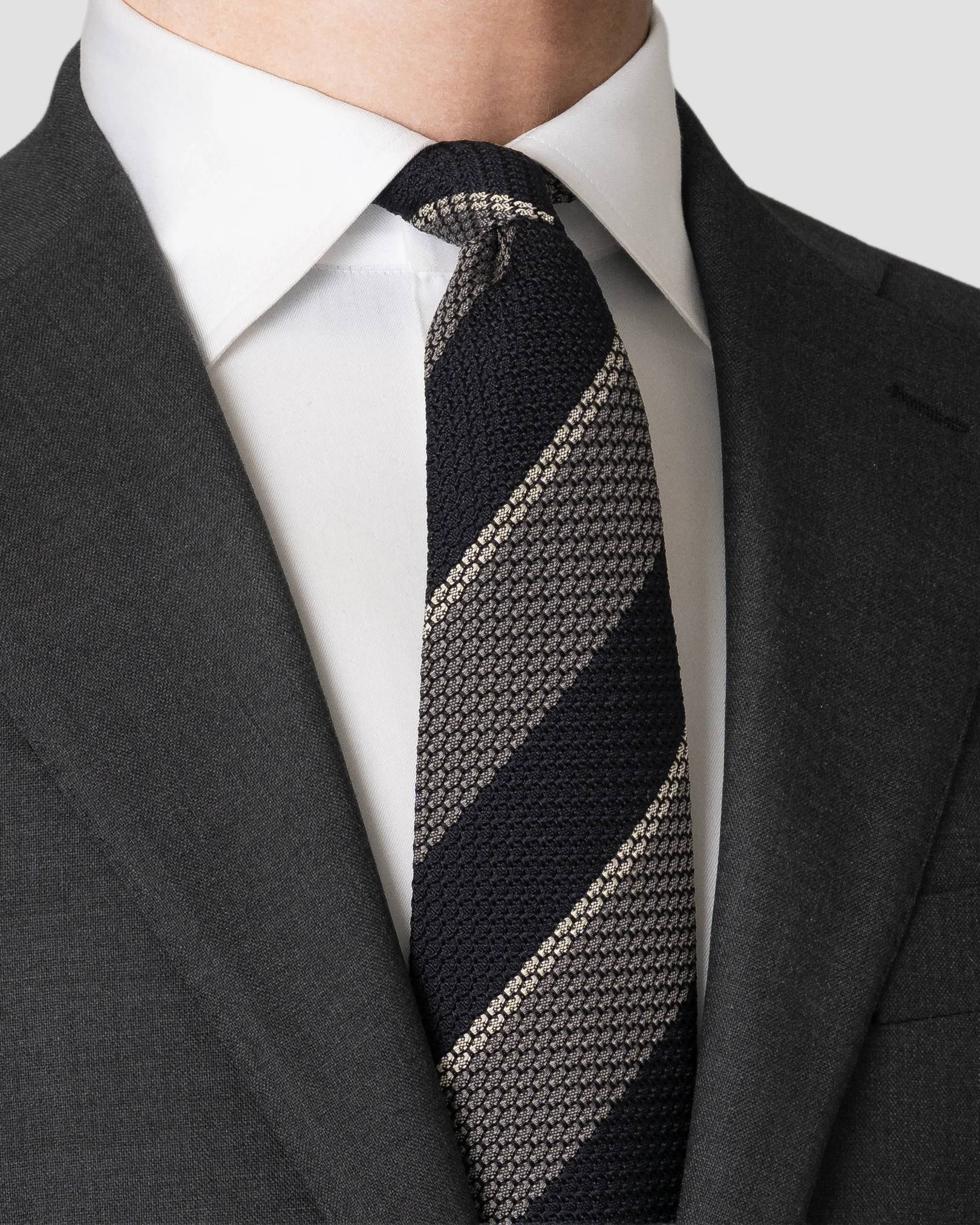 Eton - navy blue striped grenadine silk tie 268