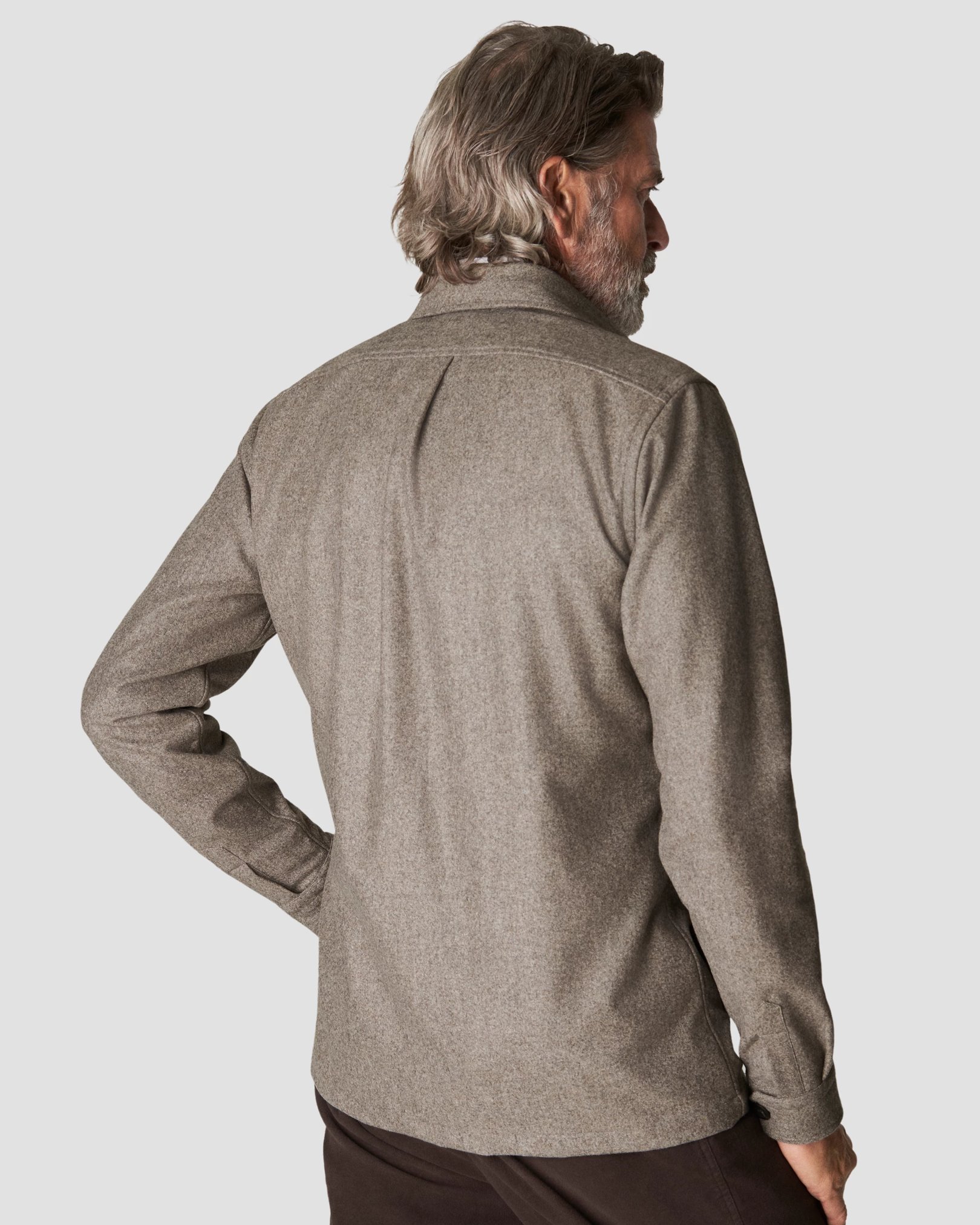 Eton - beige wool twill soft pointed single cuff pointed strap casual