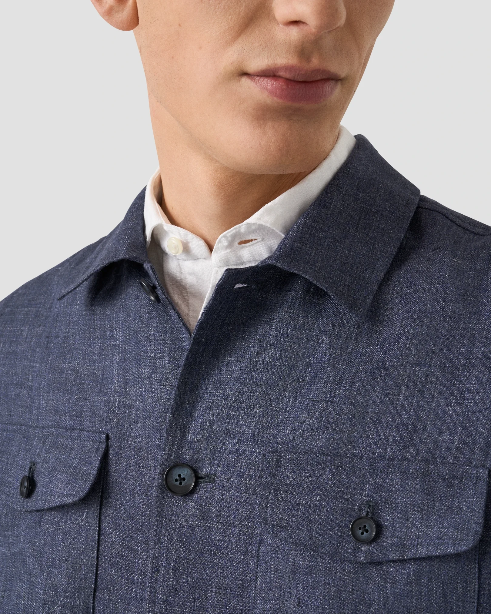 Eton - navy blue four pocket linen overshirt