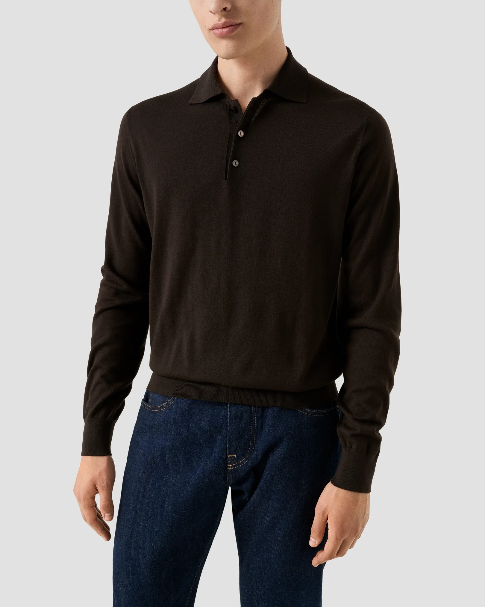 Eton - fine knit merino polo shirt dark