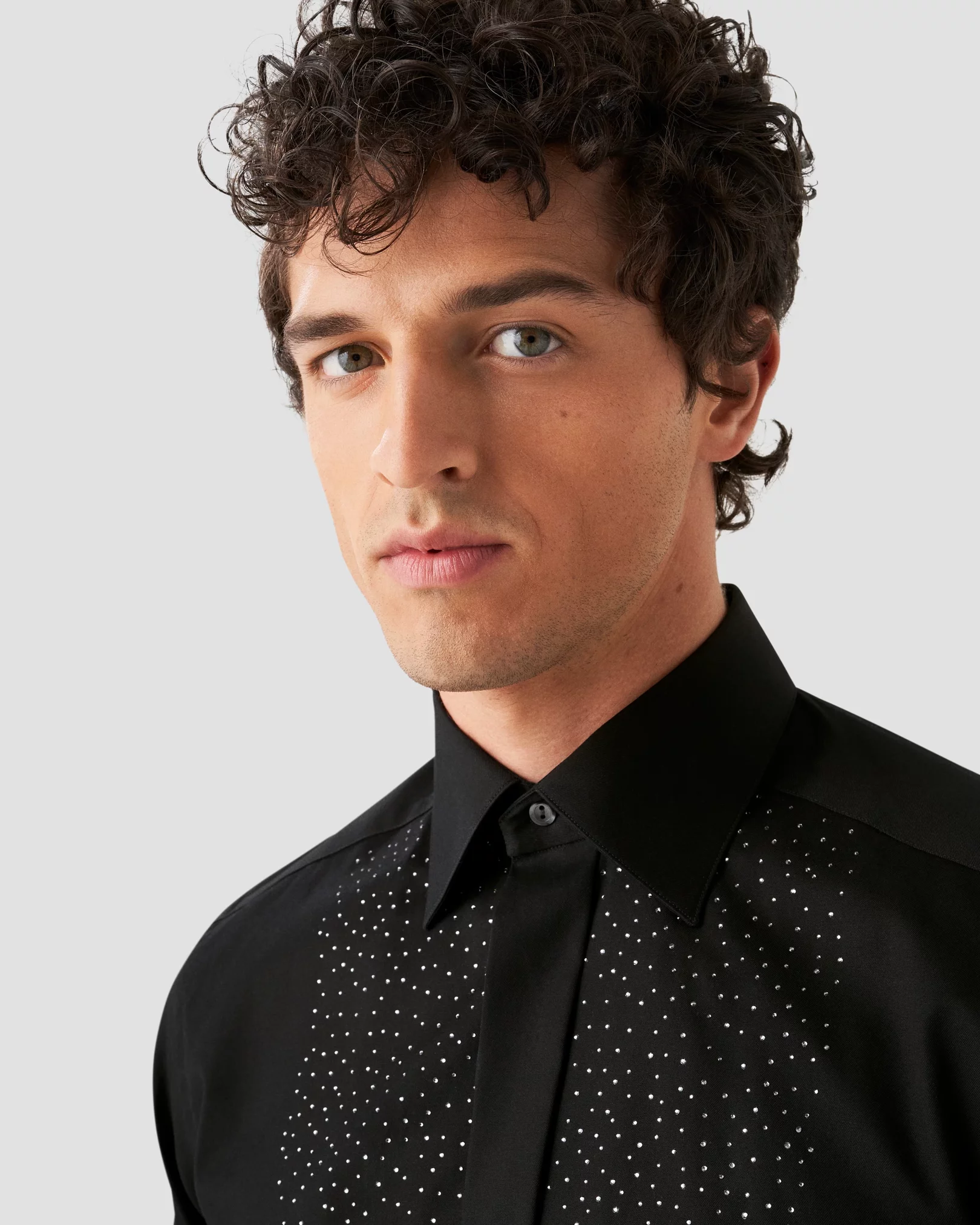Eton - Black Signature Twill Tuxedo Shirt with Swarovski® Crystals