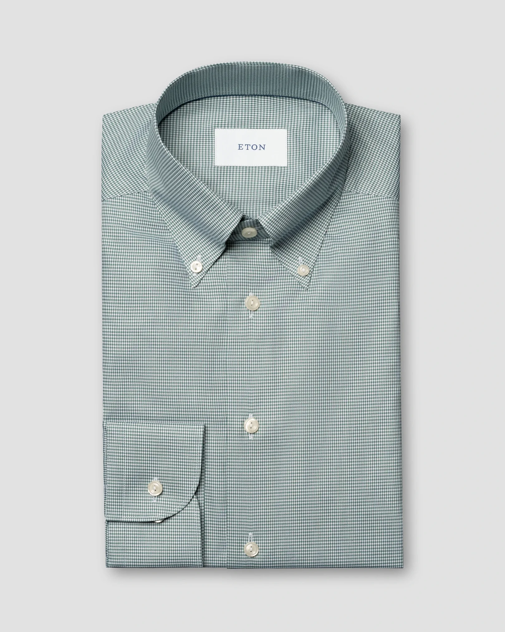 Eton - mid green check signature oxford shirt button down rounded single slim