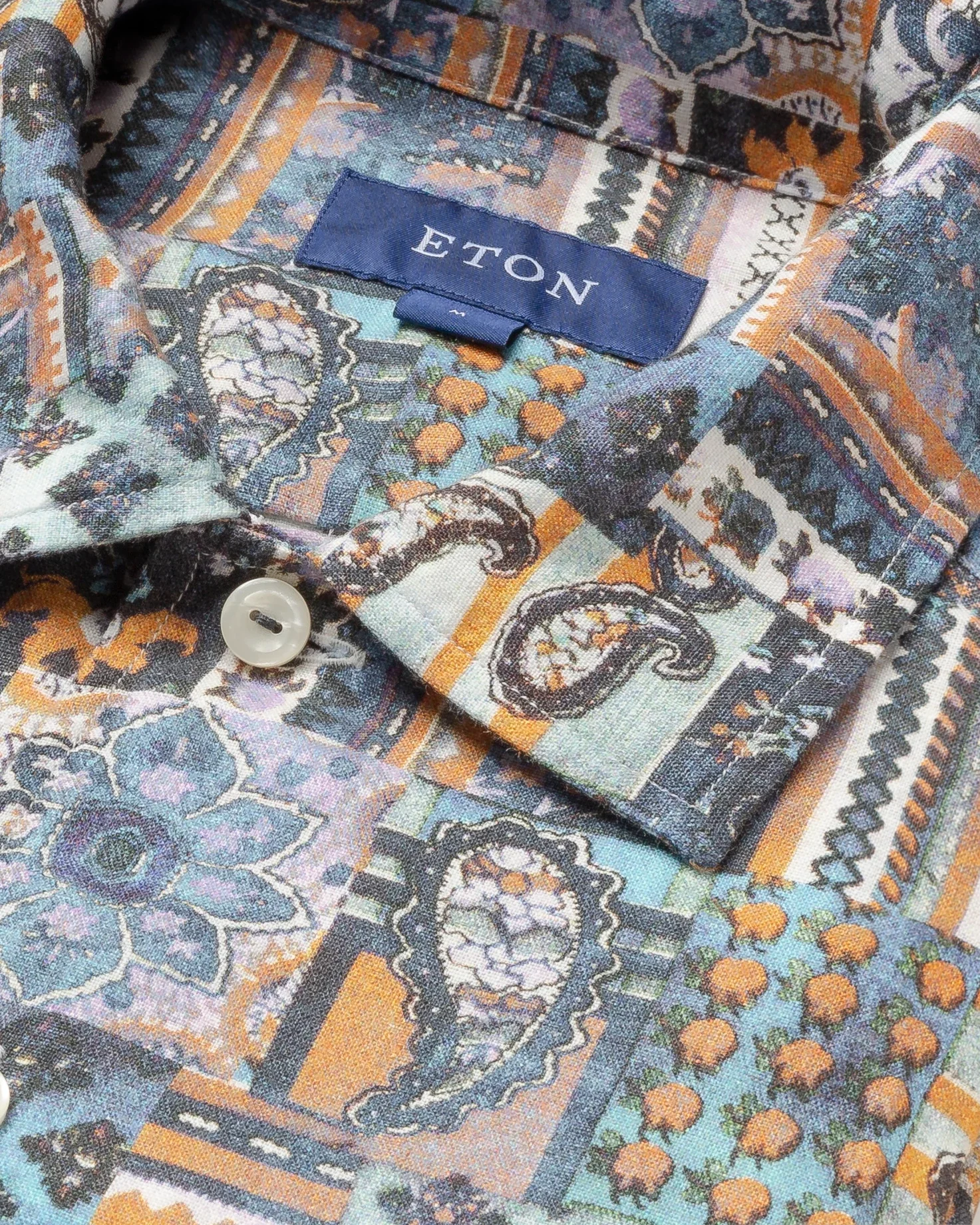 Eton - patchwork print linen shirt
